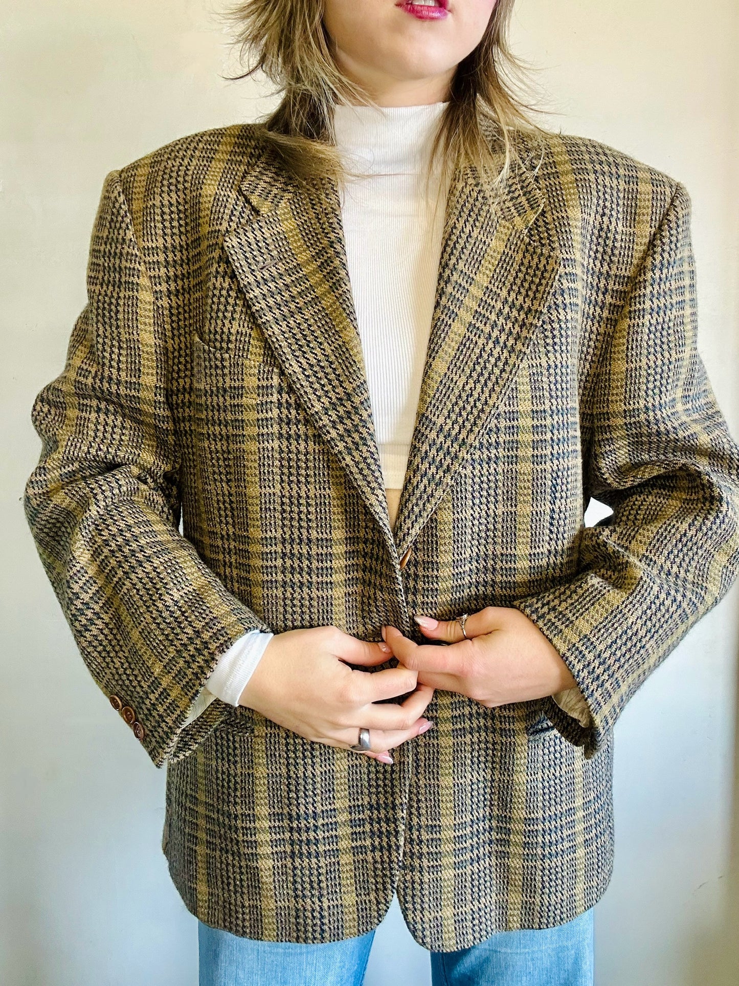 Blazer in pura lana vergine tartan