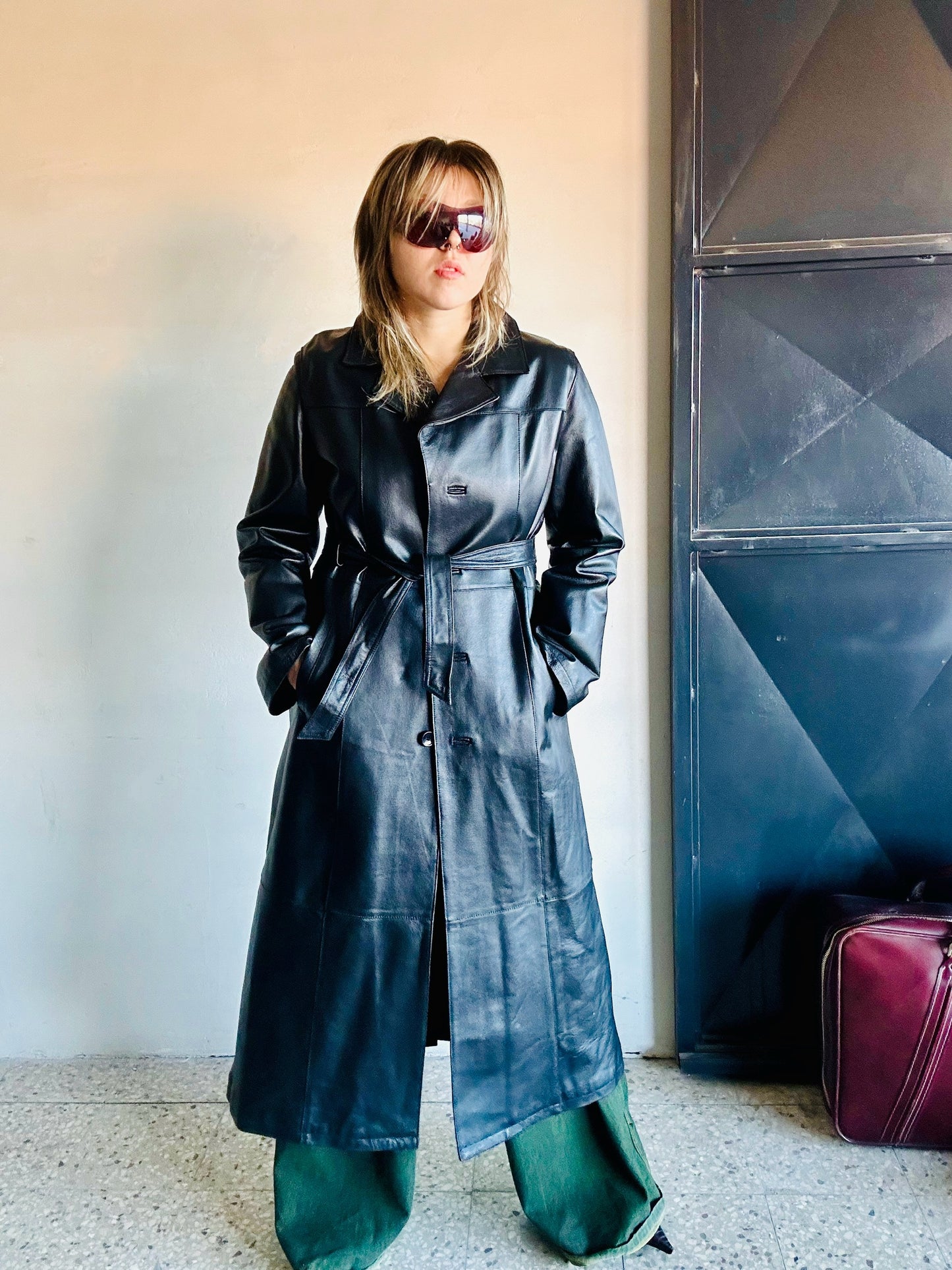 Cappotto lungo pelle nero “Matrix”