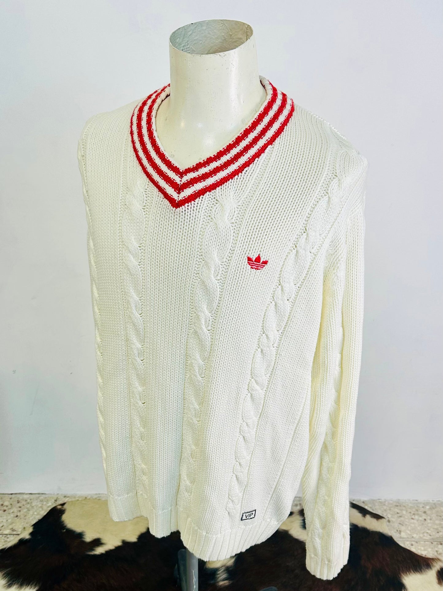 ADIDAS - Pullover con trecce bianco e rosso