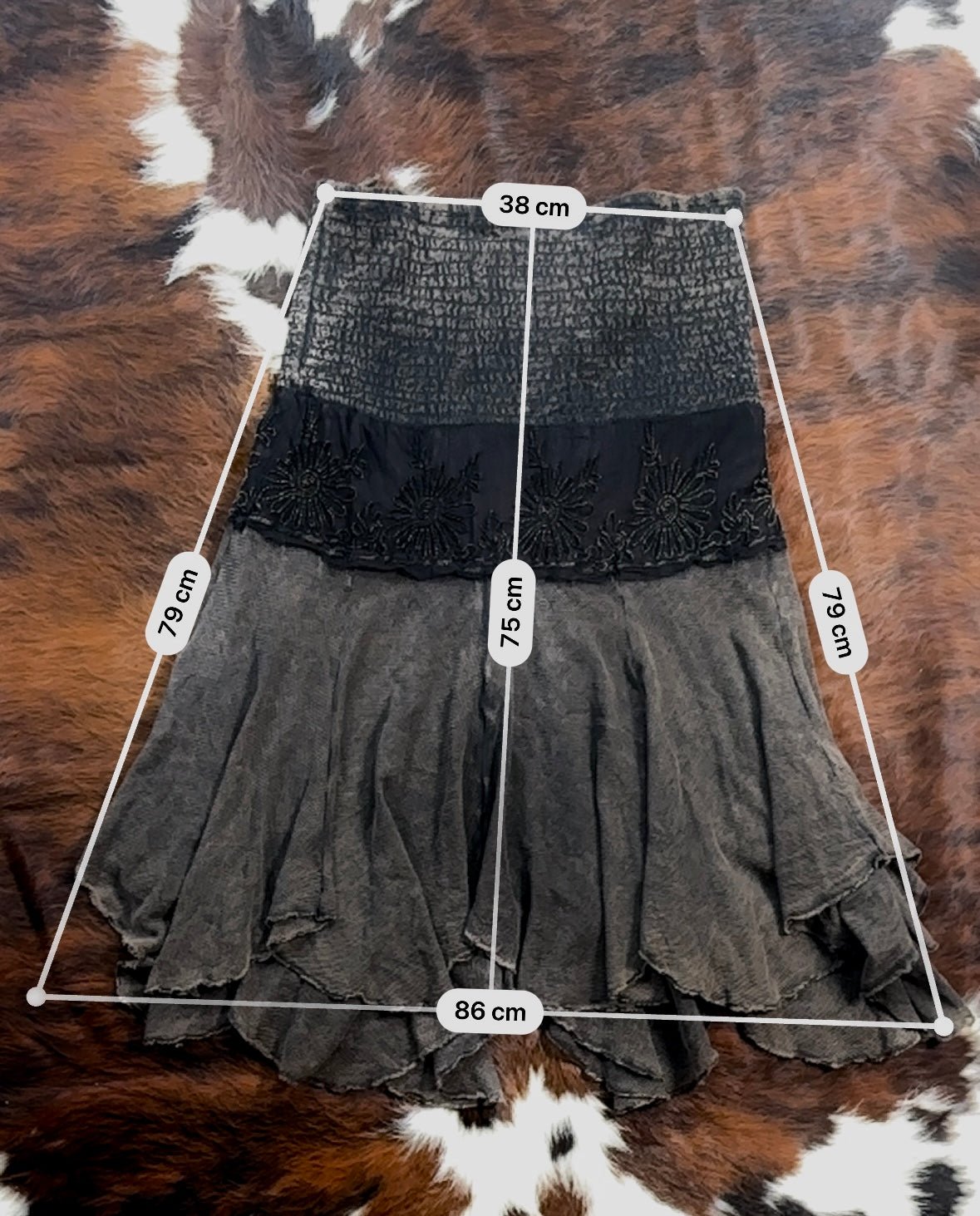Gonna Vintage Boho Y2K con Ricami e Balze Asimmetriche