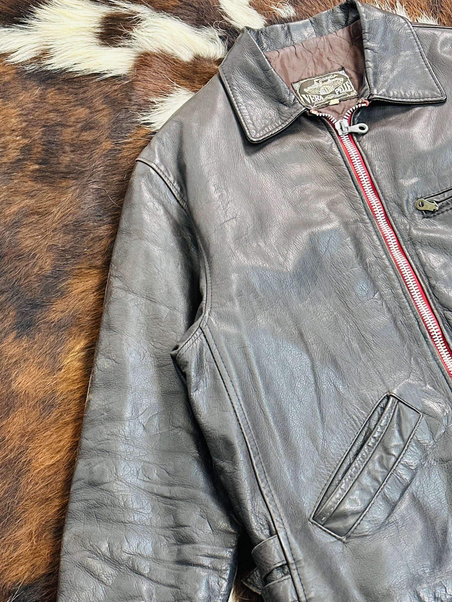 Giacca di Pelle Vintage Stile Biker - Anni ‘60/‘70