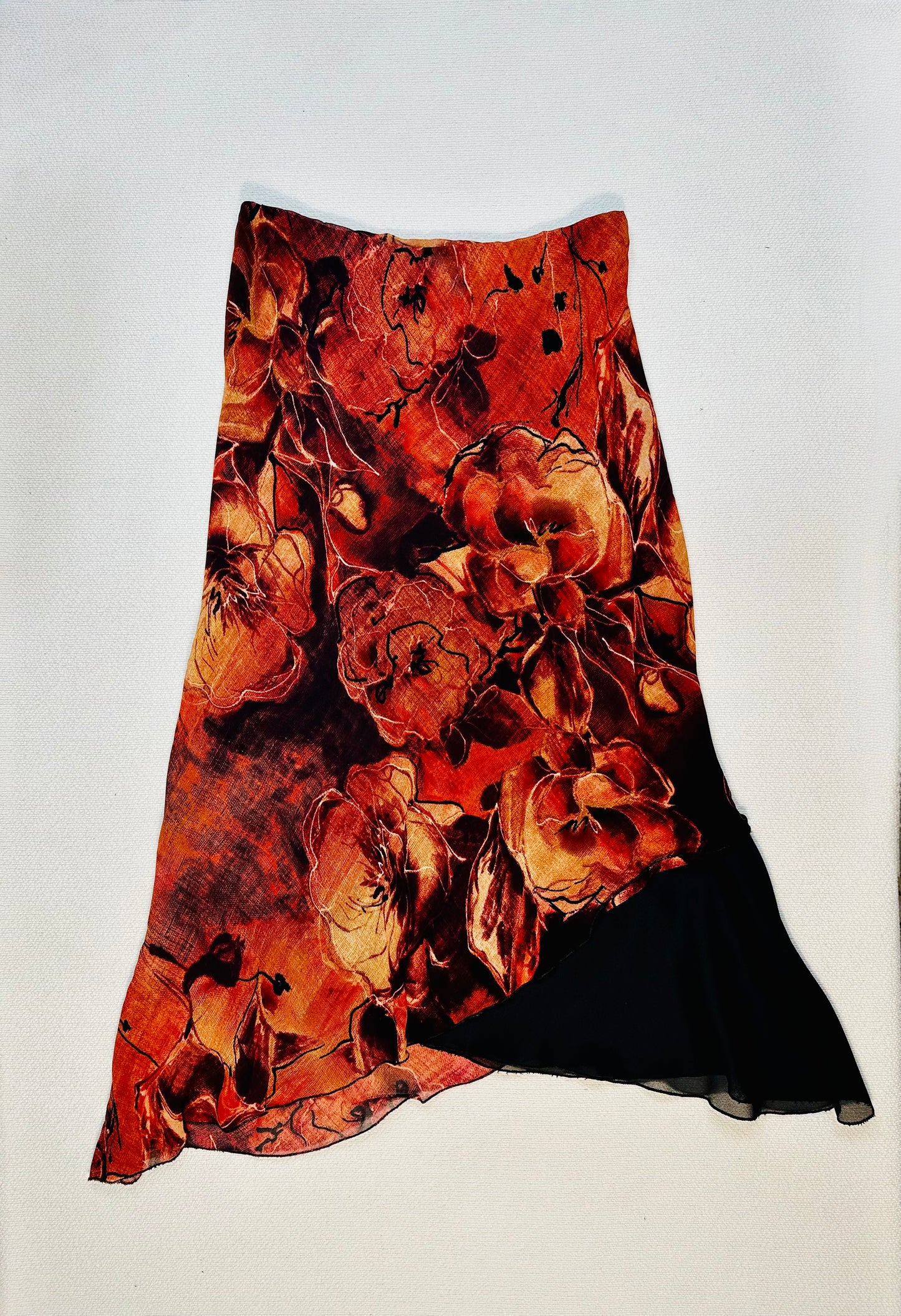Gonna asimmetrica vintage con stampa floreale