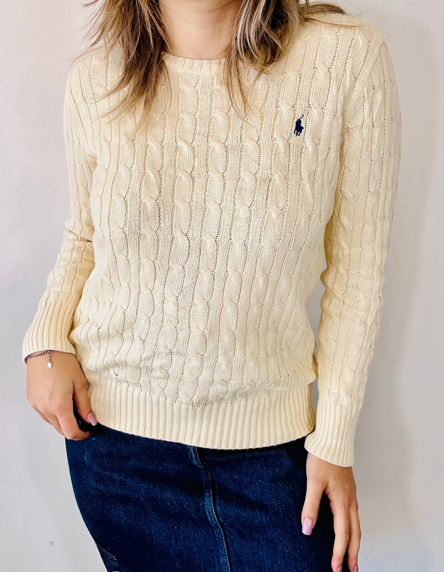 POLO RALPH LAUREN - Pullover bianco con trecce