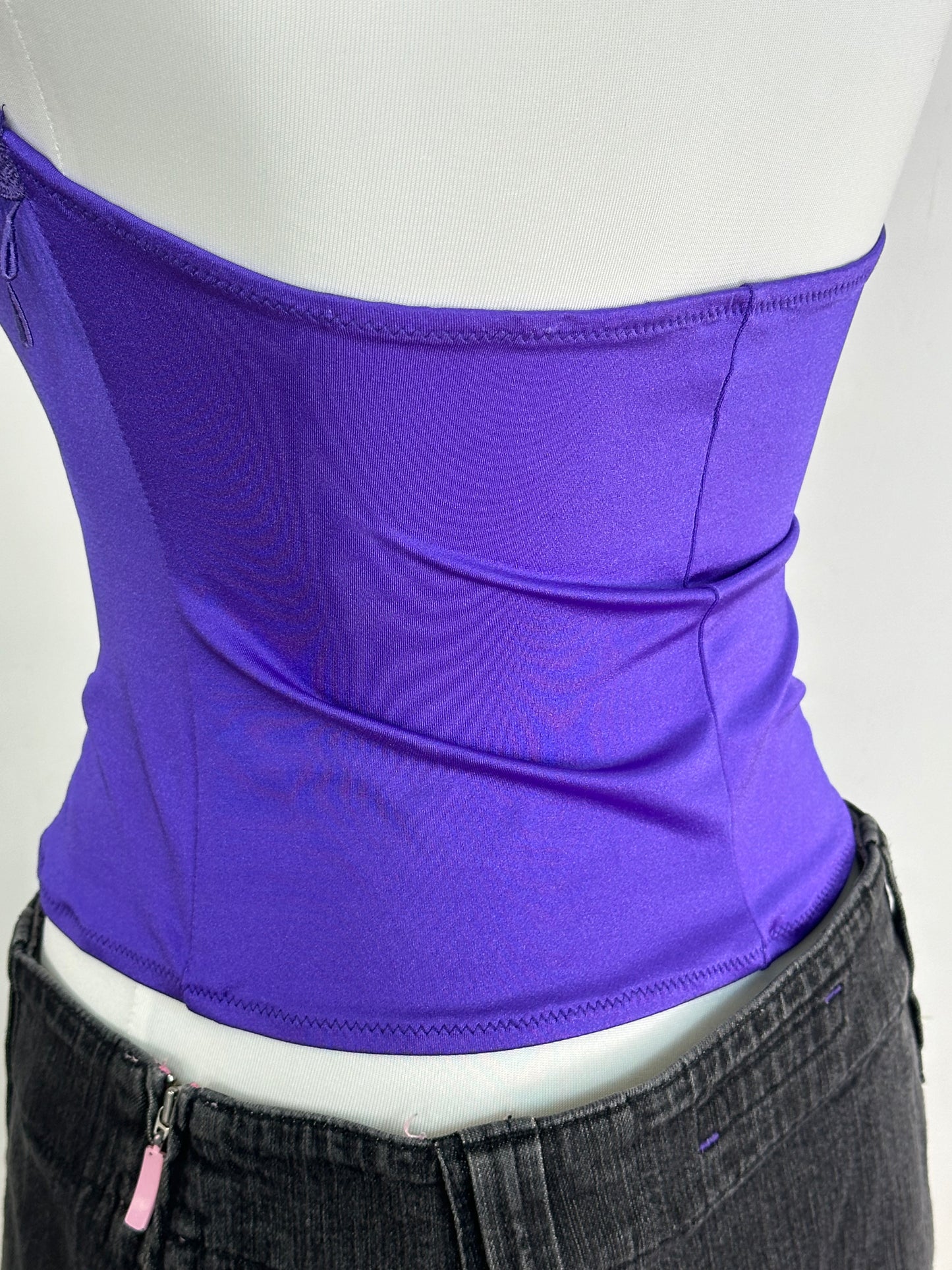 Top bustier vintage elasticizzato viola con ricami a goccia