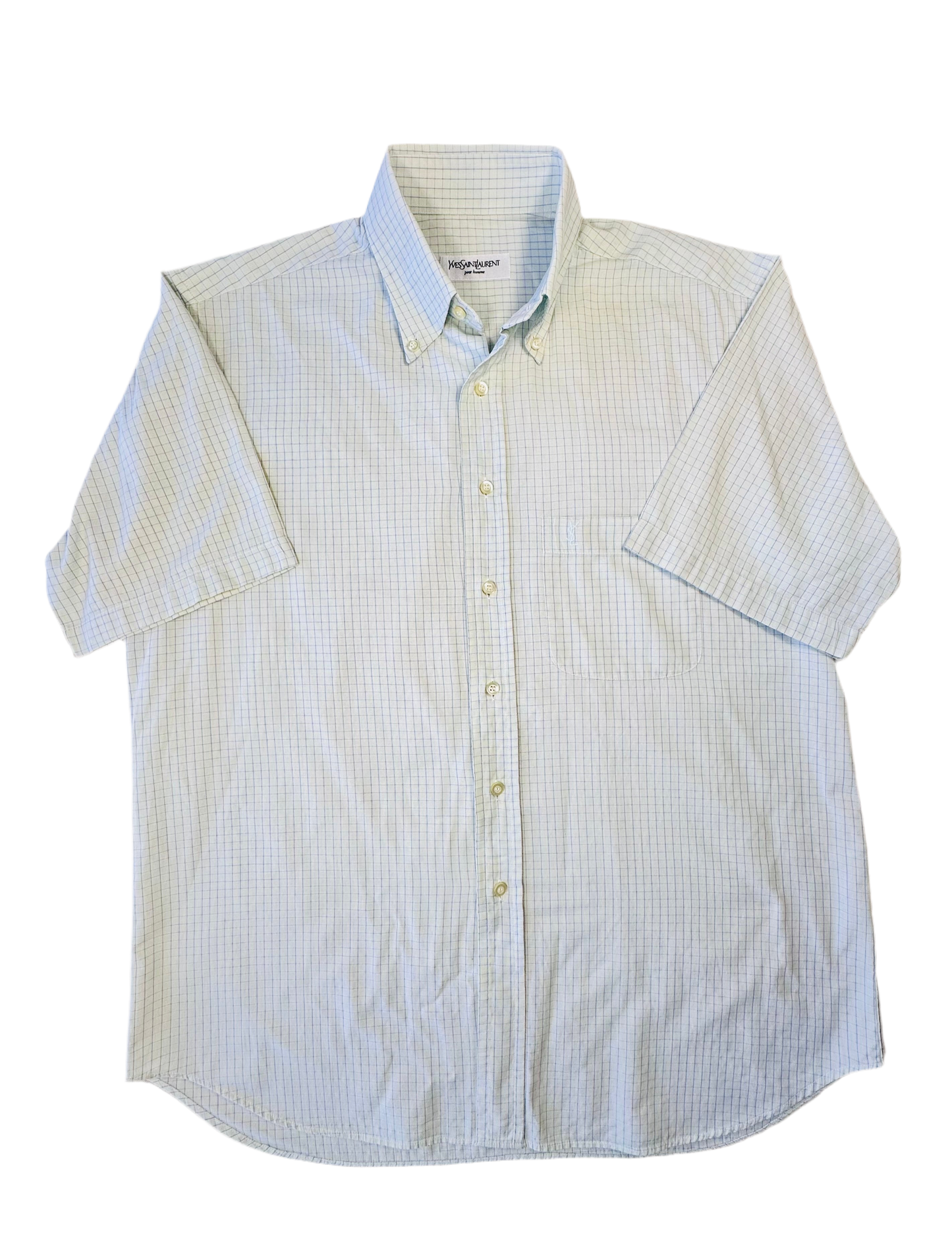YVES SAINT LAURENT - Camicia panna a quadri con logo ricamato