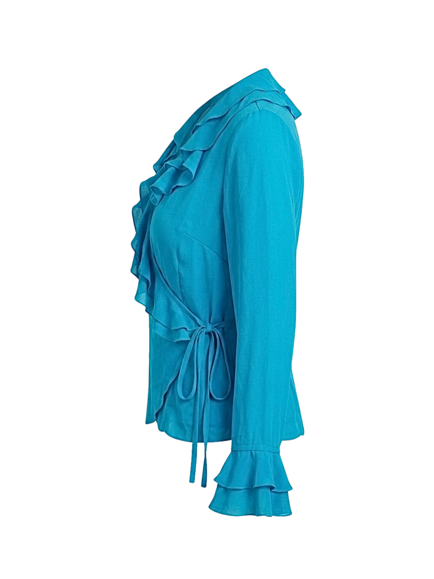 Top vintage in pura seta turchese con volant 🦋