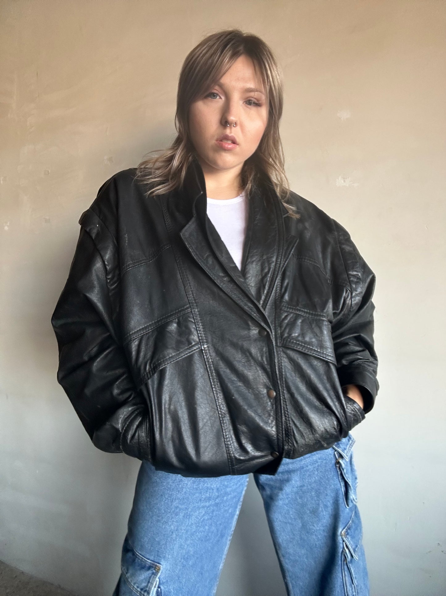 Giacca/gilet bomber in pelle nero