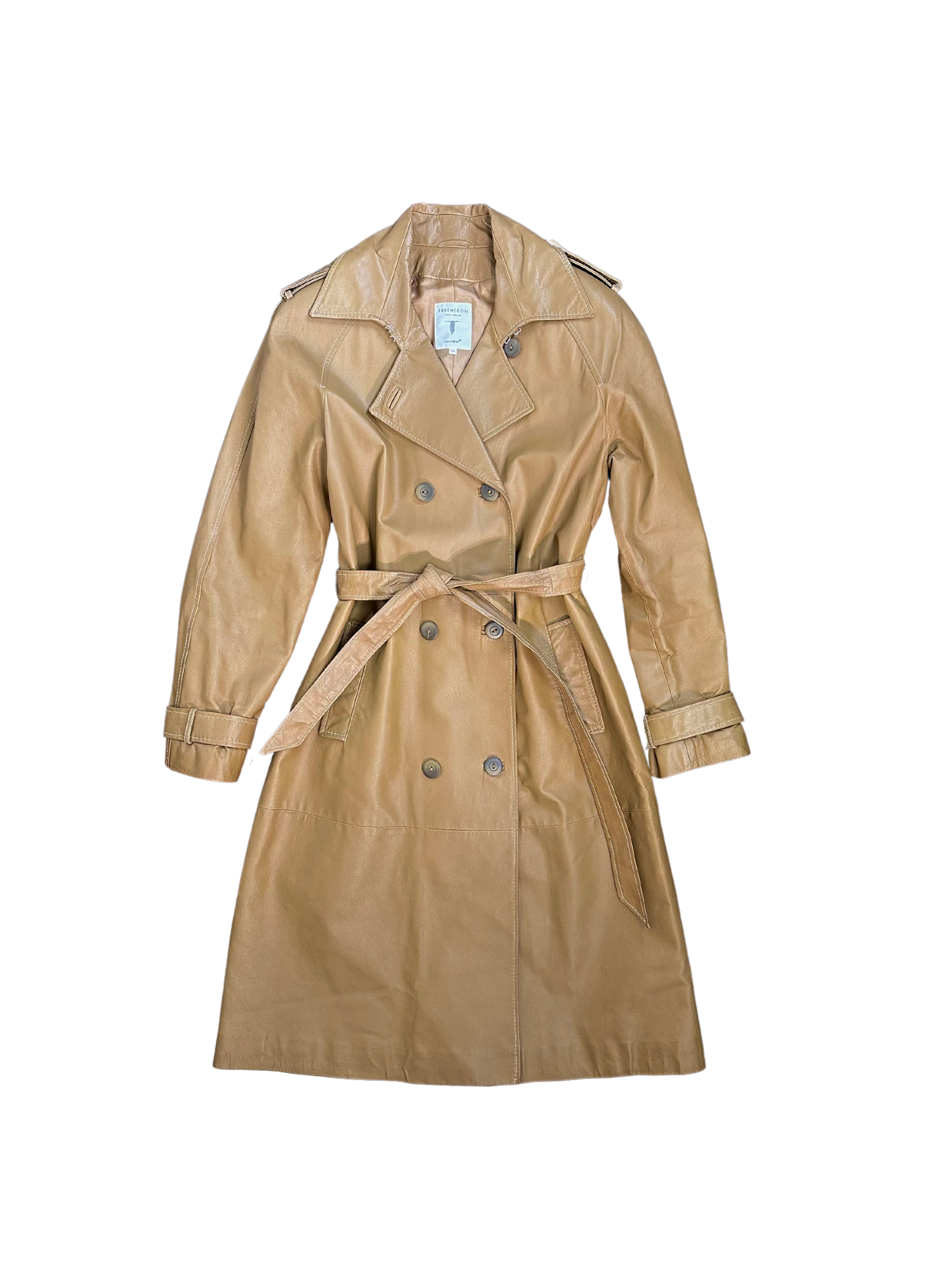Trench in vera pelle color cammello