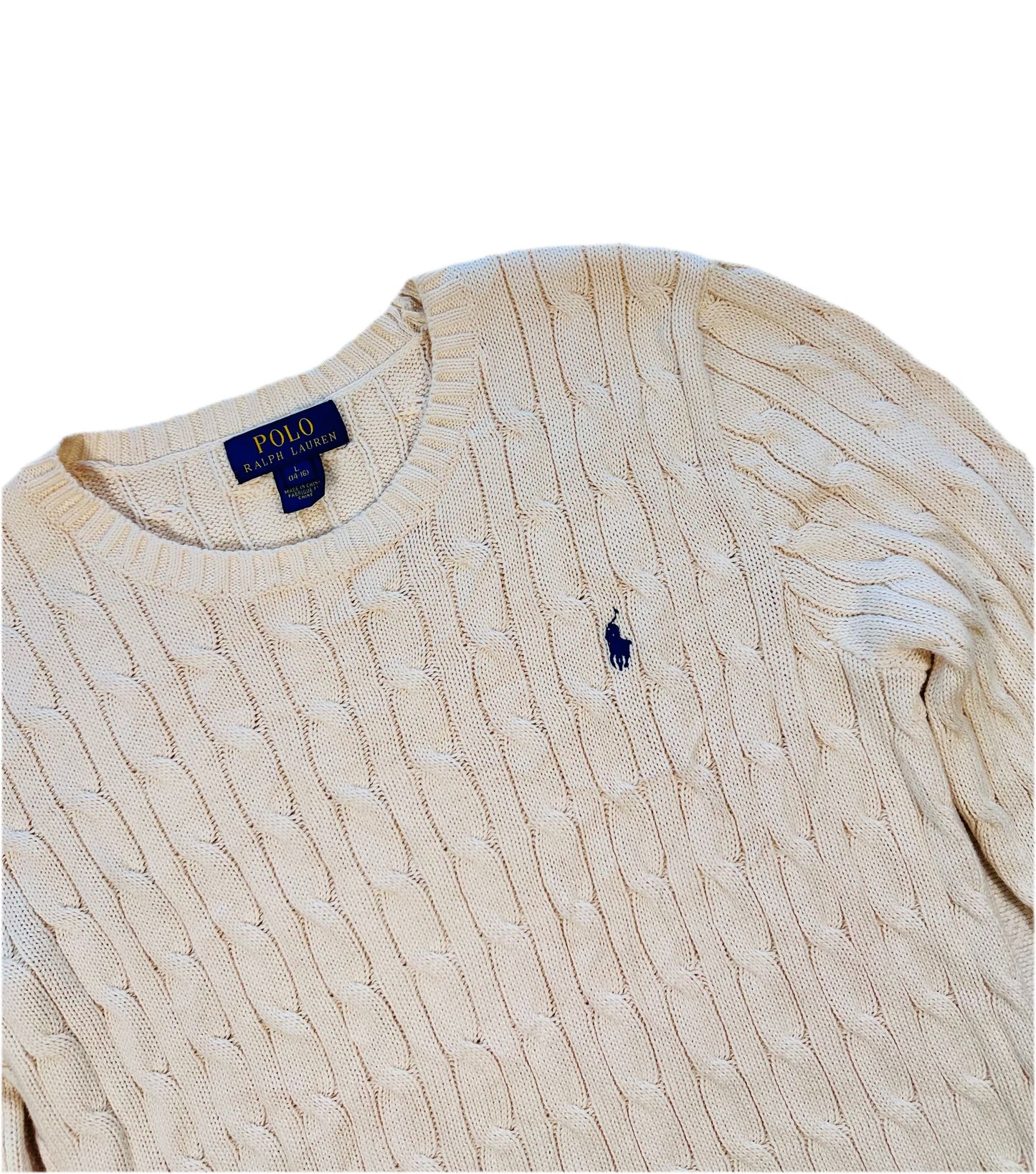 POLO RALPH LAUREN - Pullover bianco con trecce