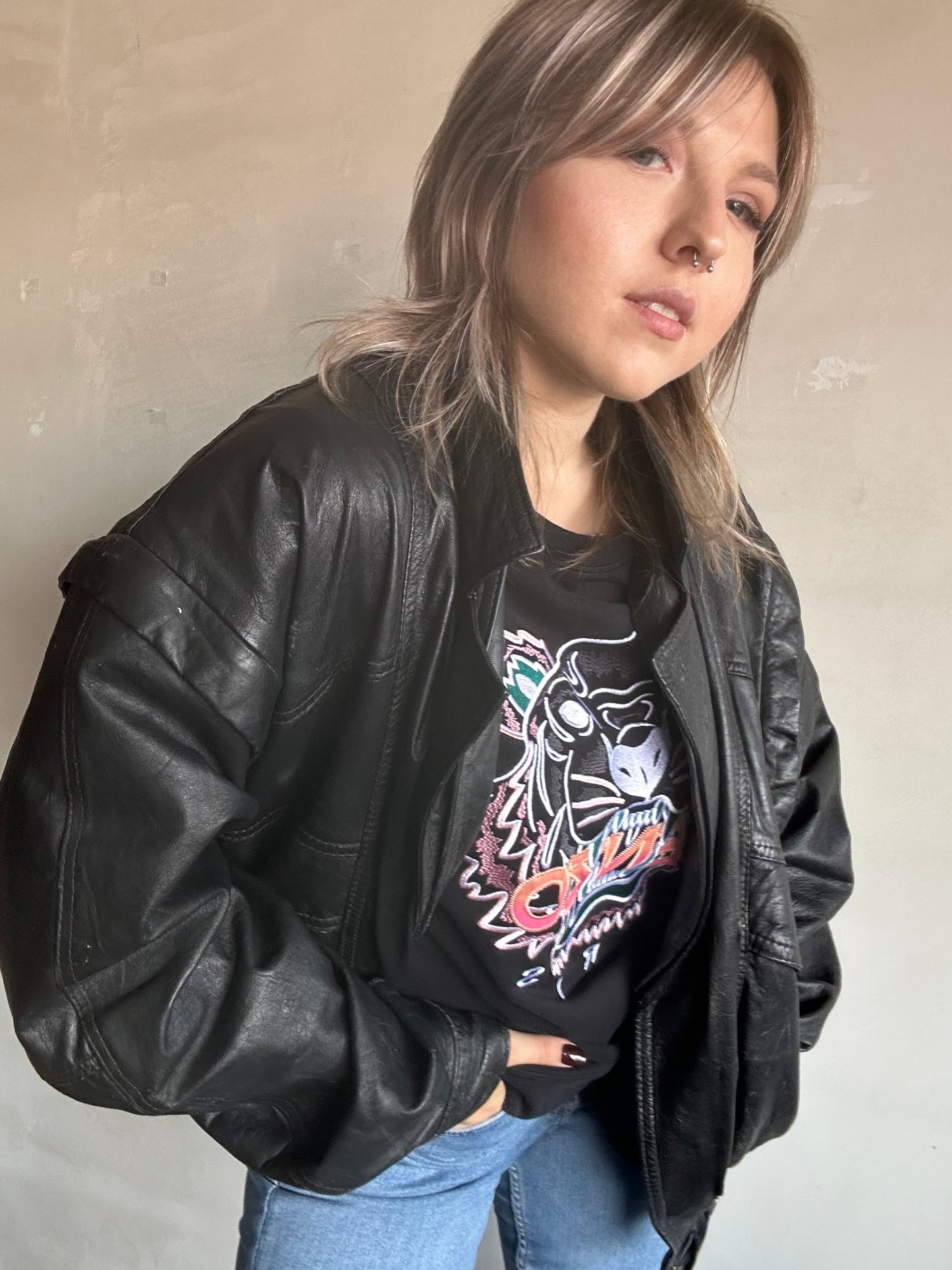 Giacca/gilet bomber in pelle nero