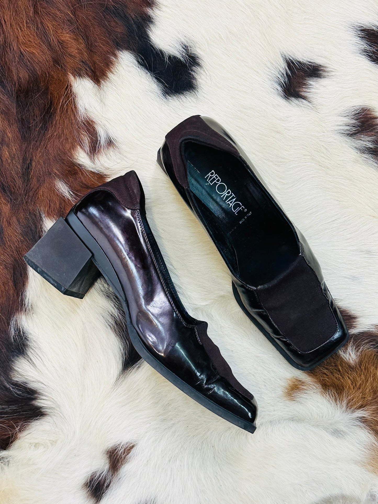 Scarpe vintage REPORTAGE | Vernice e tessuto elasticizzato | Taglia 38