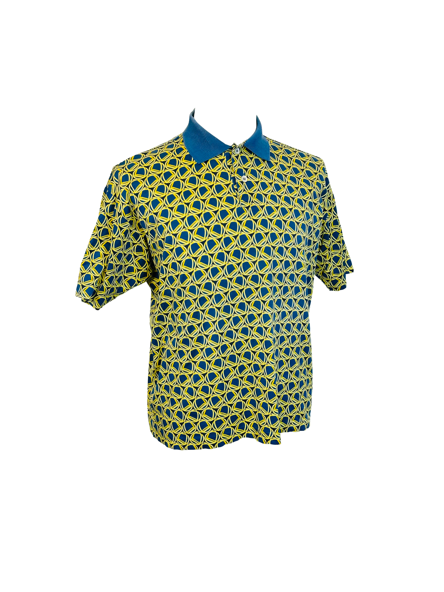 GUCCI- Polo shirt vintage blue and gold stirrups