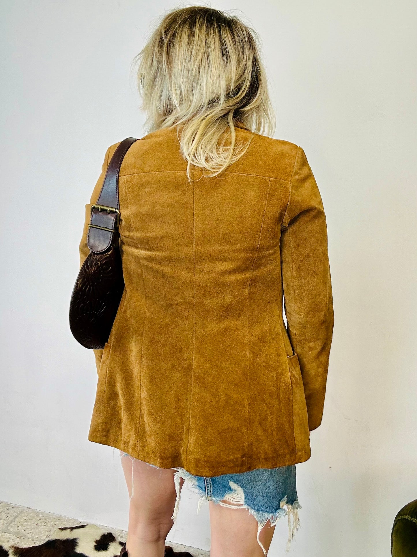 Giacca in pelle scamosciata cammello