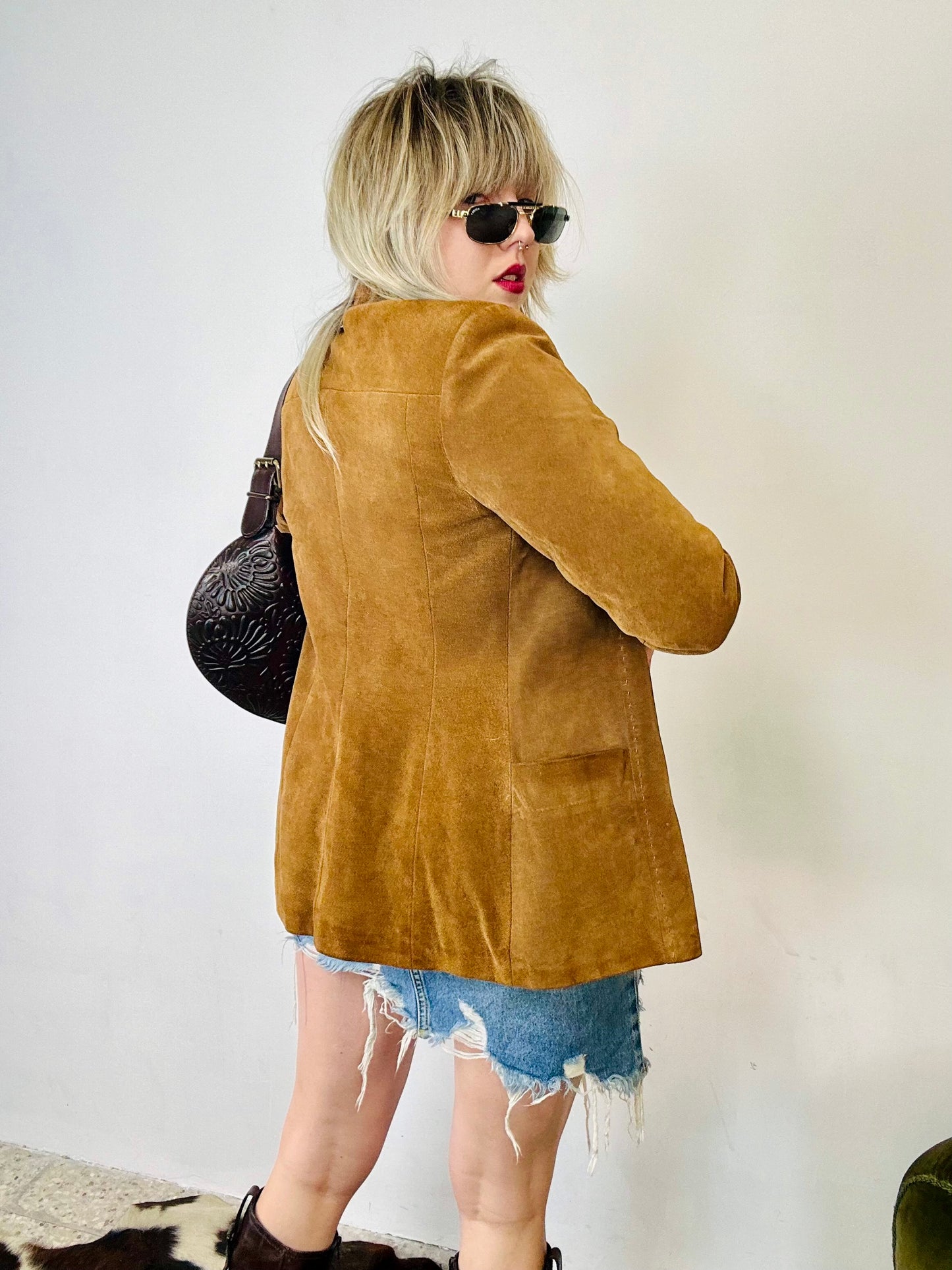 Giacca in pelle scamosciata cammello
