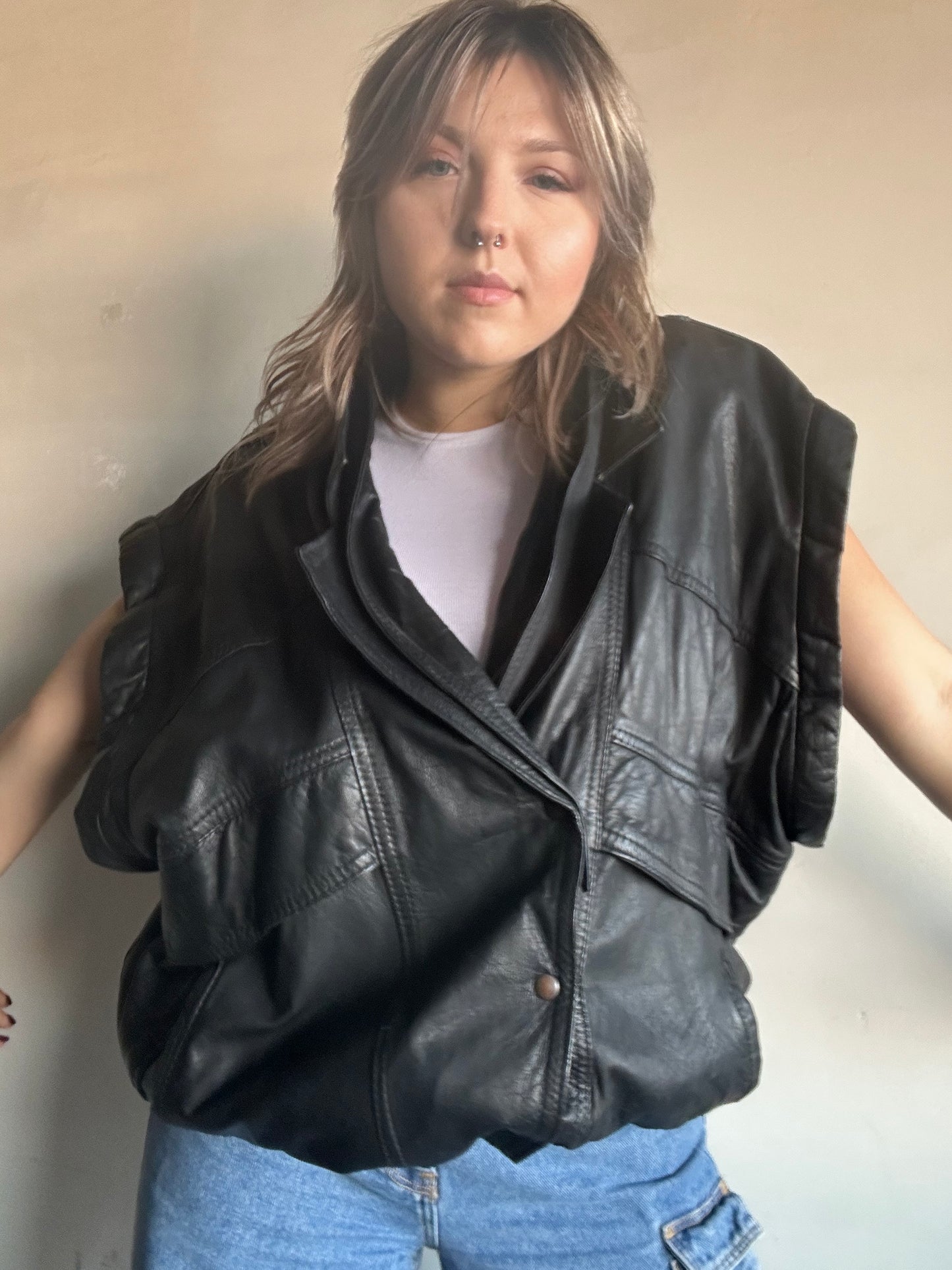 Giacca/gilet bomber in pelle nero