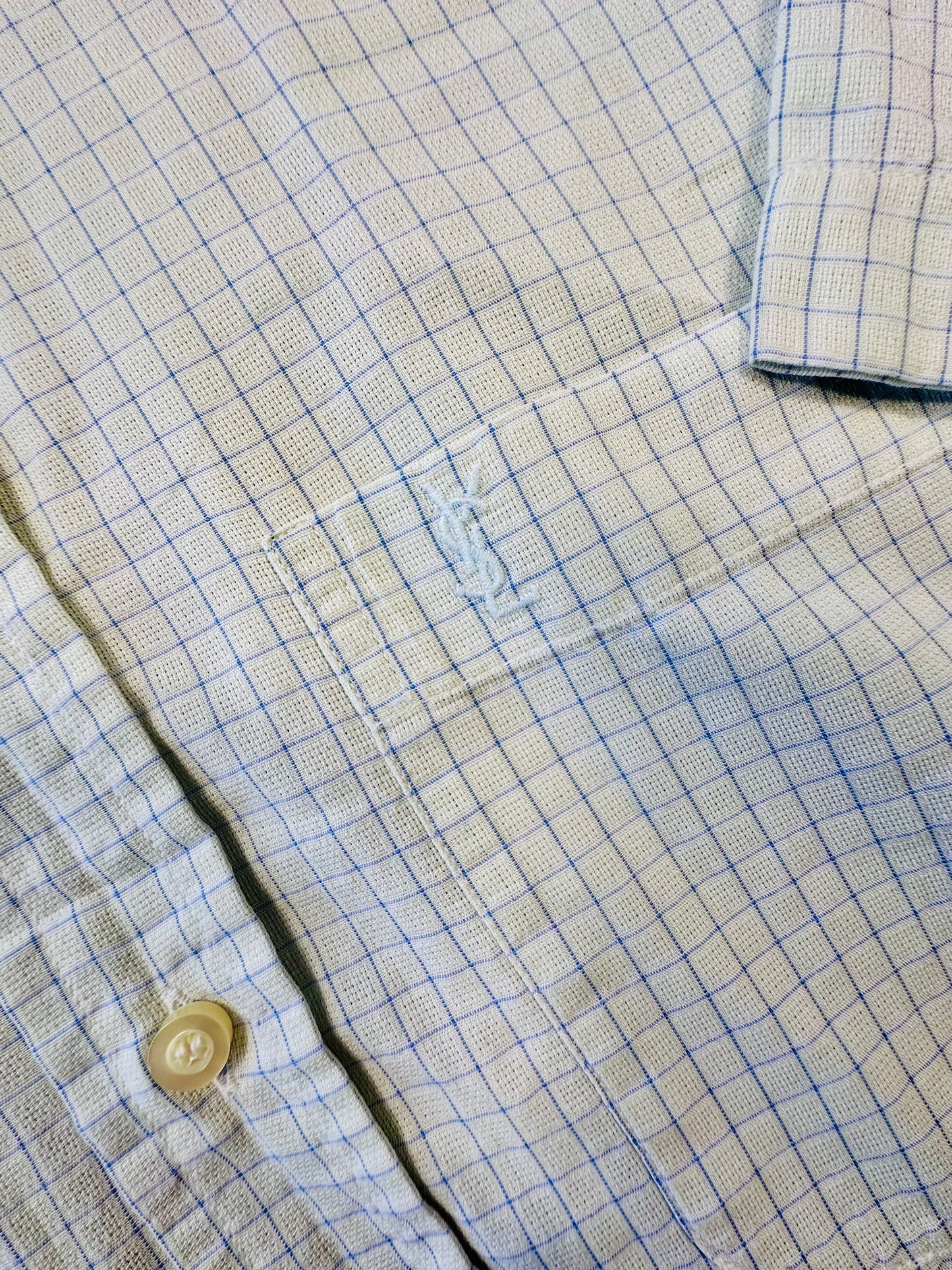 YVES SAINT LAURENT - Camicia panna a quadri con logo ricamato