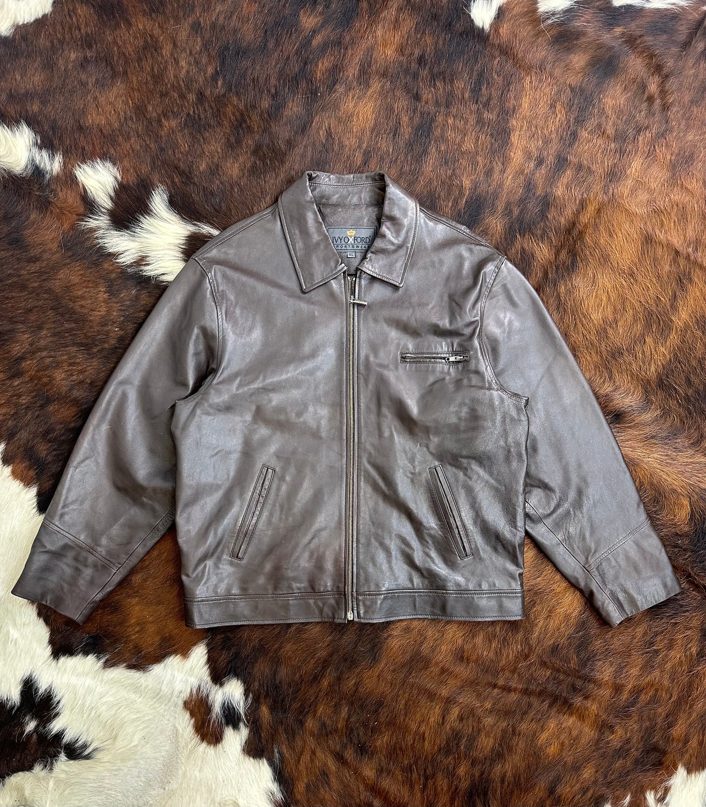 Giacca di pelle marrone Classic Fit