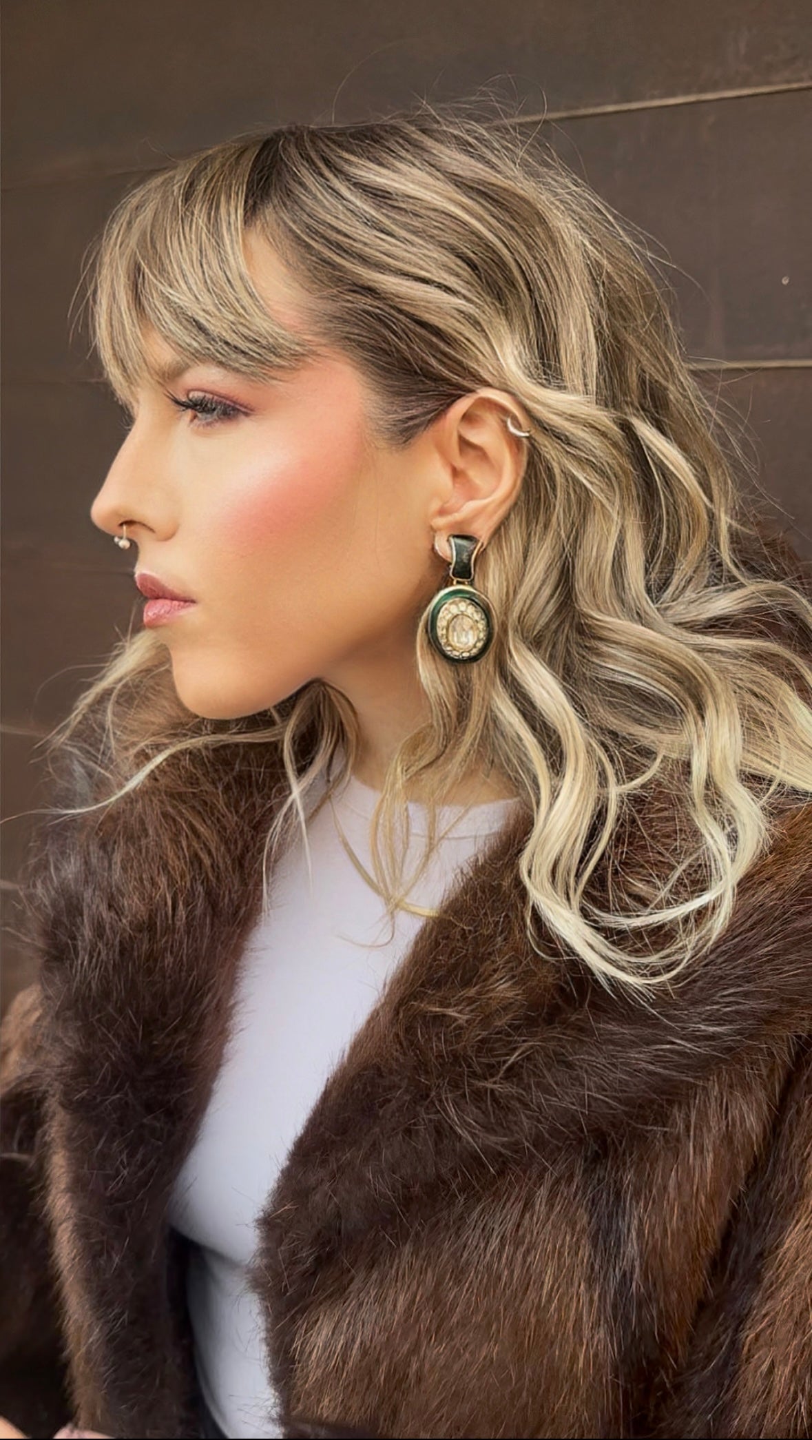 Orecchini Vintage - Pendenti con Smalto Verde Petrolio e Cristalli | Clip-On