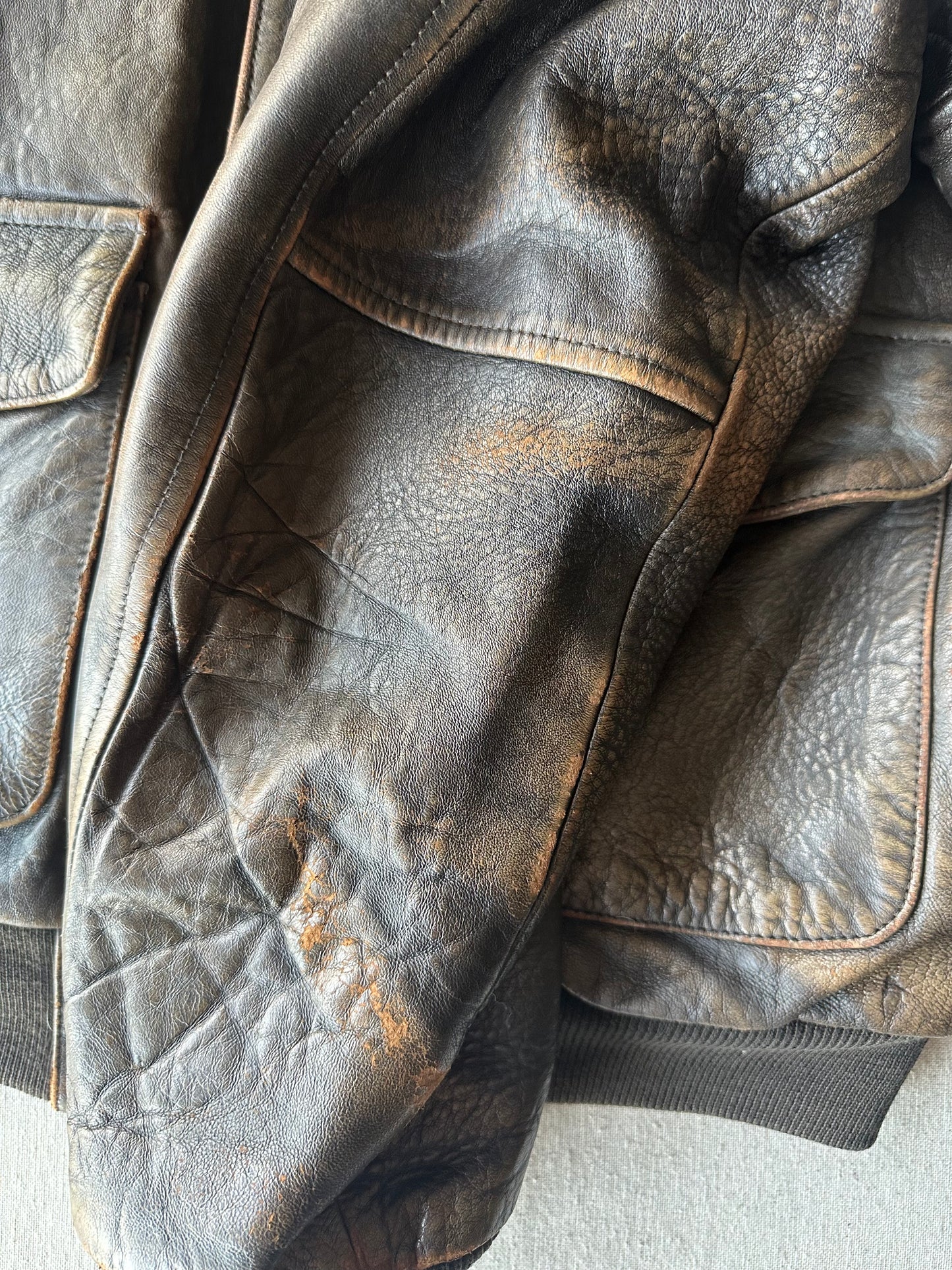 Avirex- Giacca in pelle bomber marrone invecchiato