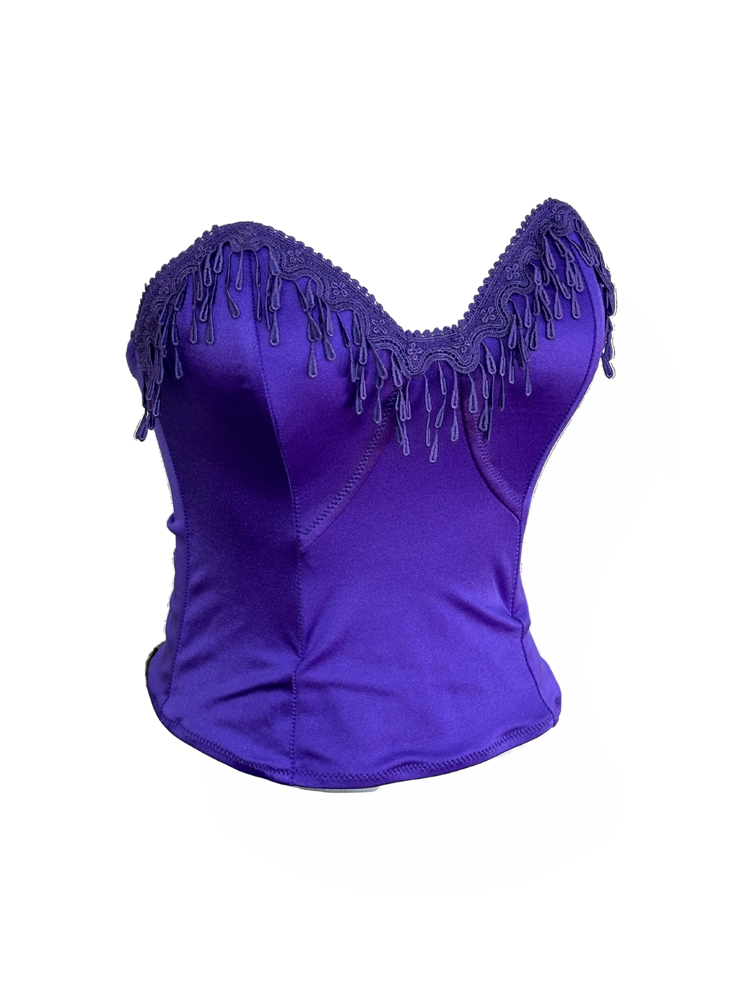 Top bustier vintage elasticizzato viola con ricami a goccia