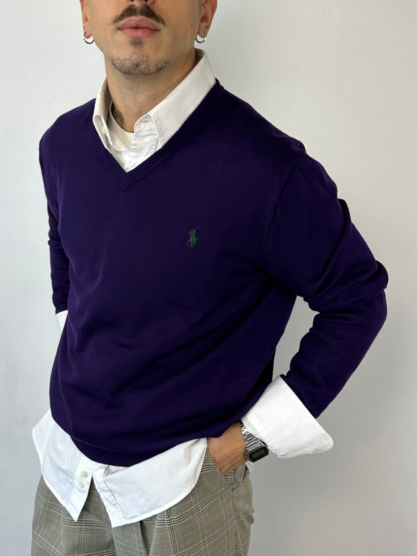 POLO RALPH LAUREN - Pullover viola maglia rasata