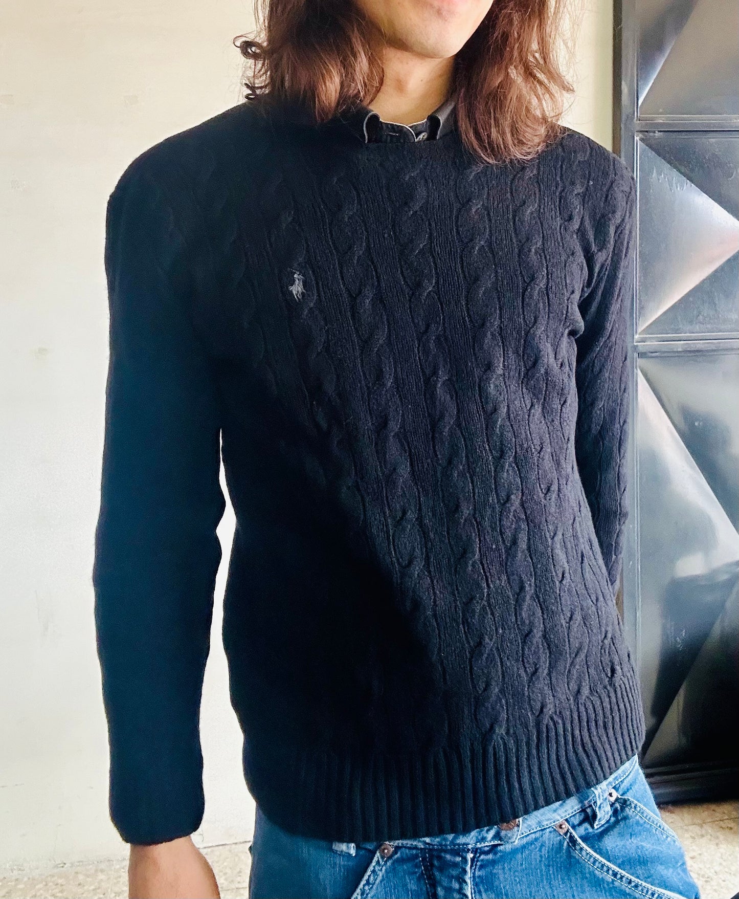 POLO RALPH LAUREN - Pullover nero con trecce