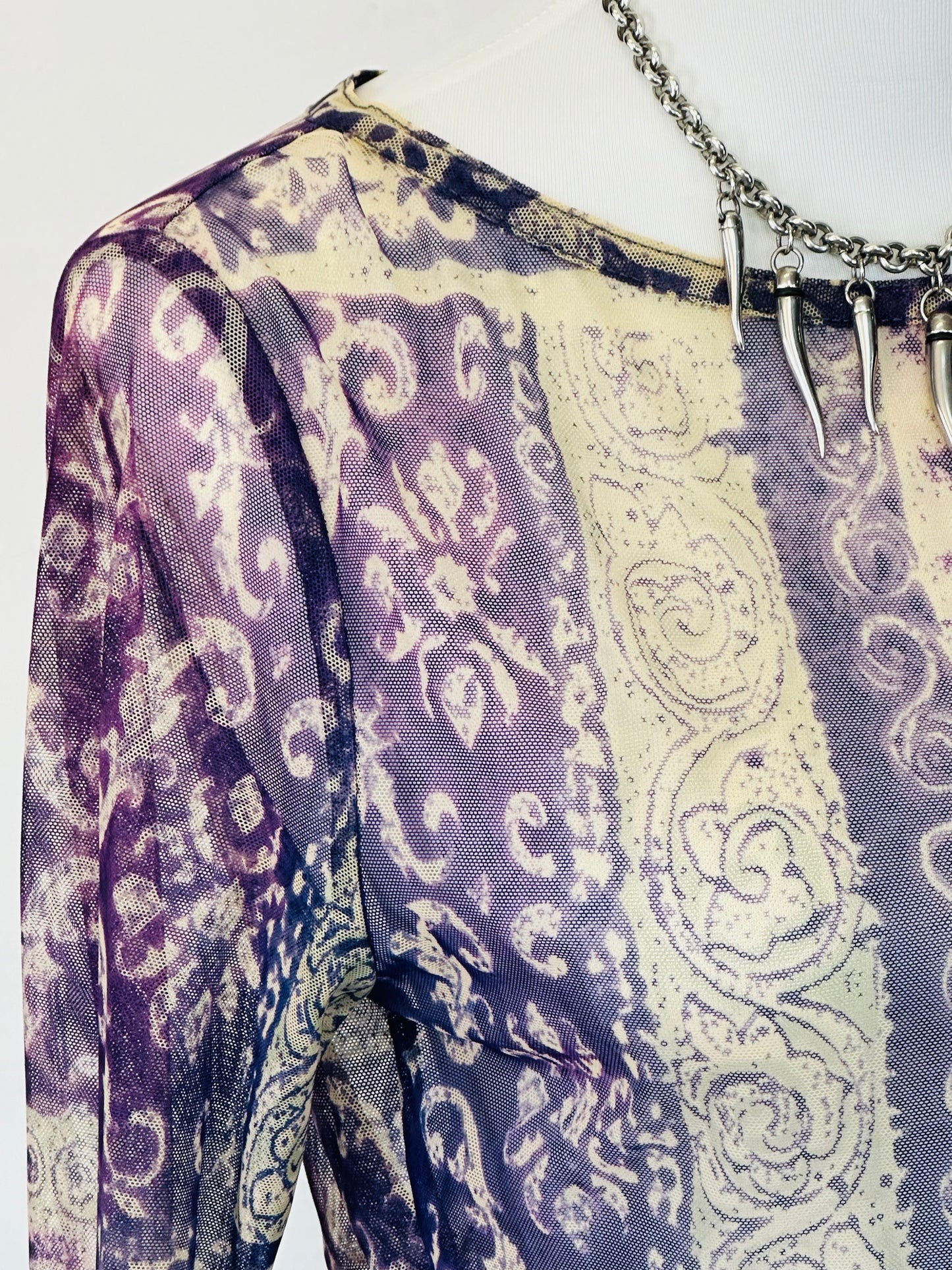 Top in Micromesh Patchwork Viola – Anni 2000 Revival