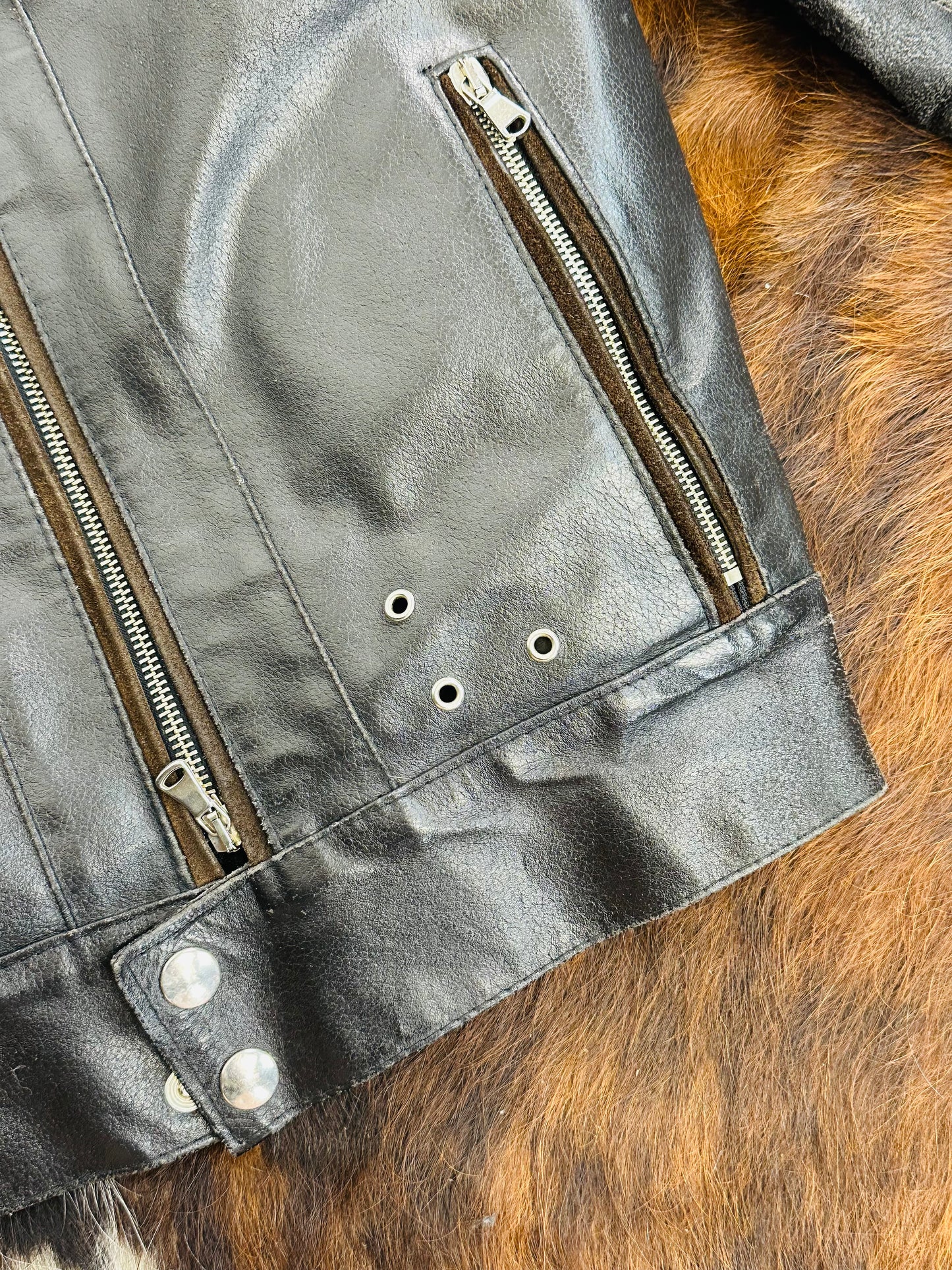 Giacca in Pelle Nera Vintage Stile Biker