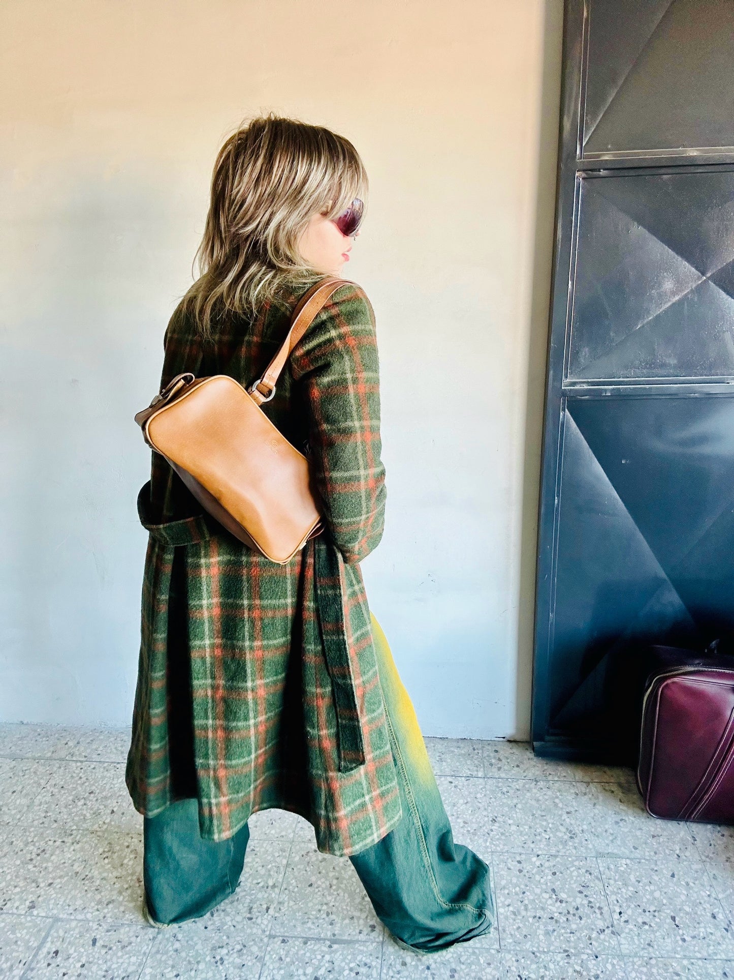 Cappotto in lana lungo tartan