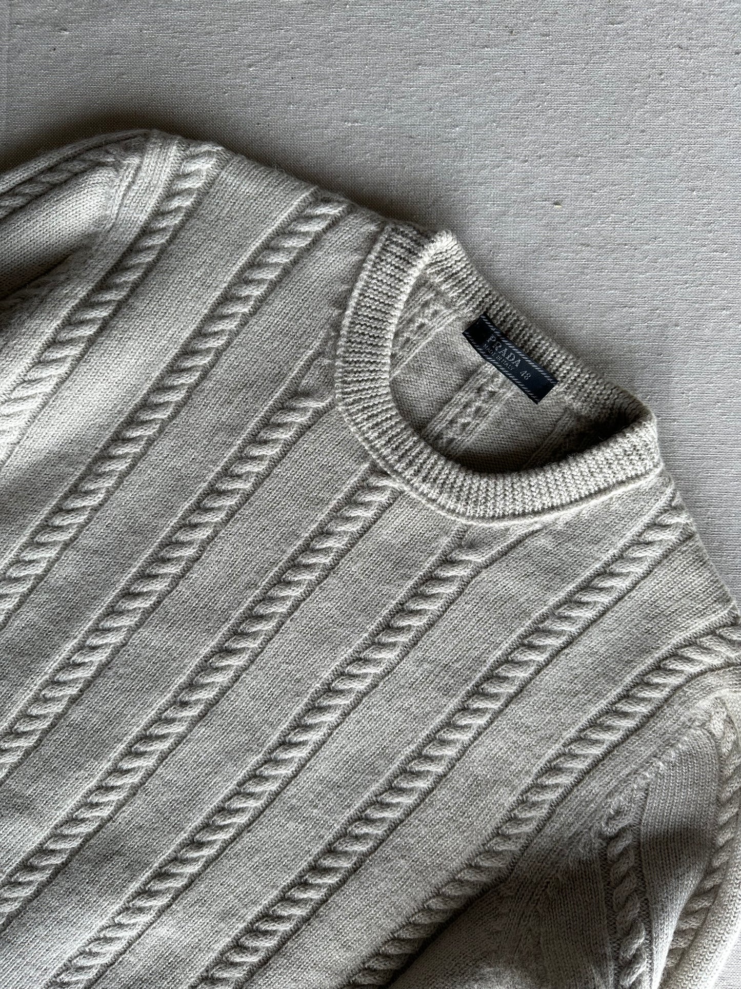 PRADA - Pullover tortora con trecce pura lana vergine