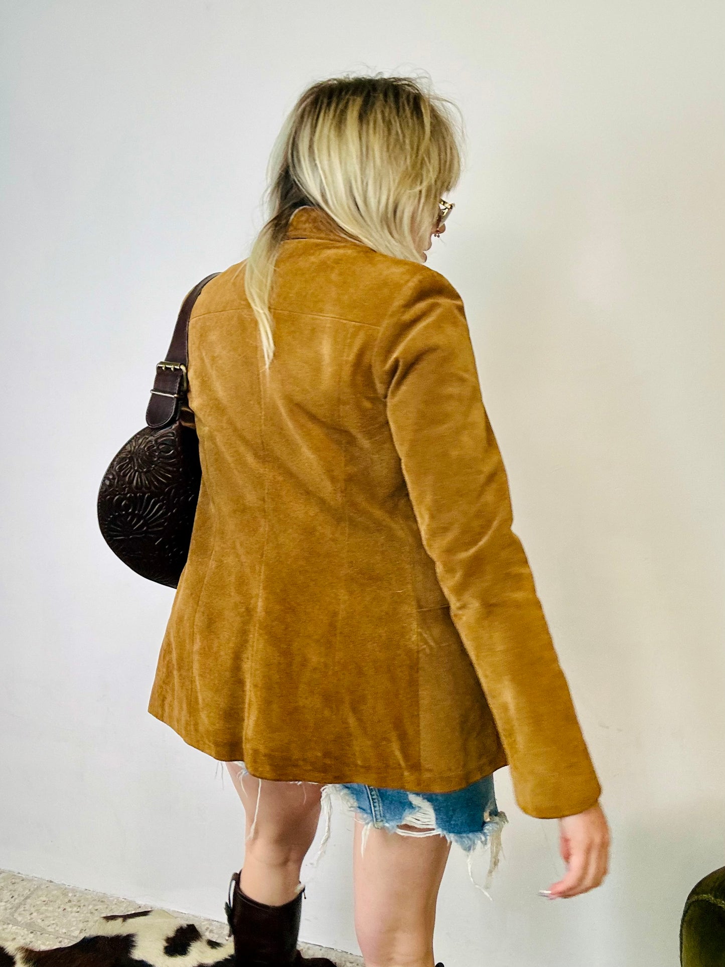 Giacca in pelle scamosciata cammello