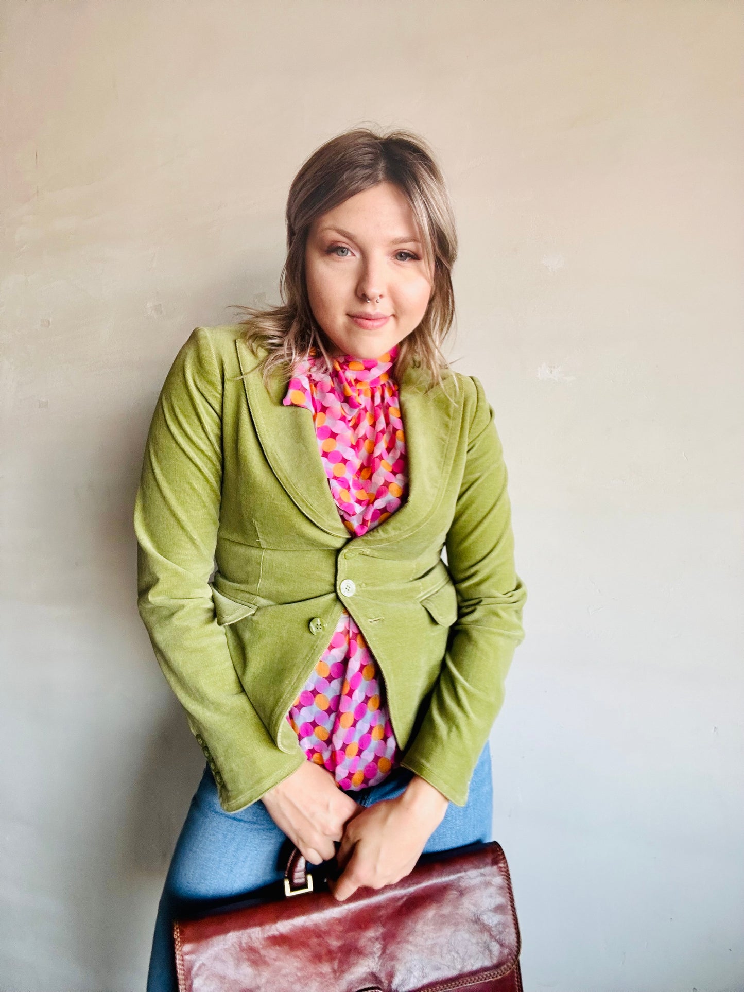 Giacca in cotone verde a costine