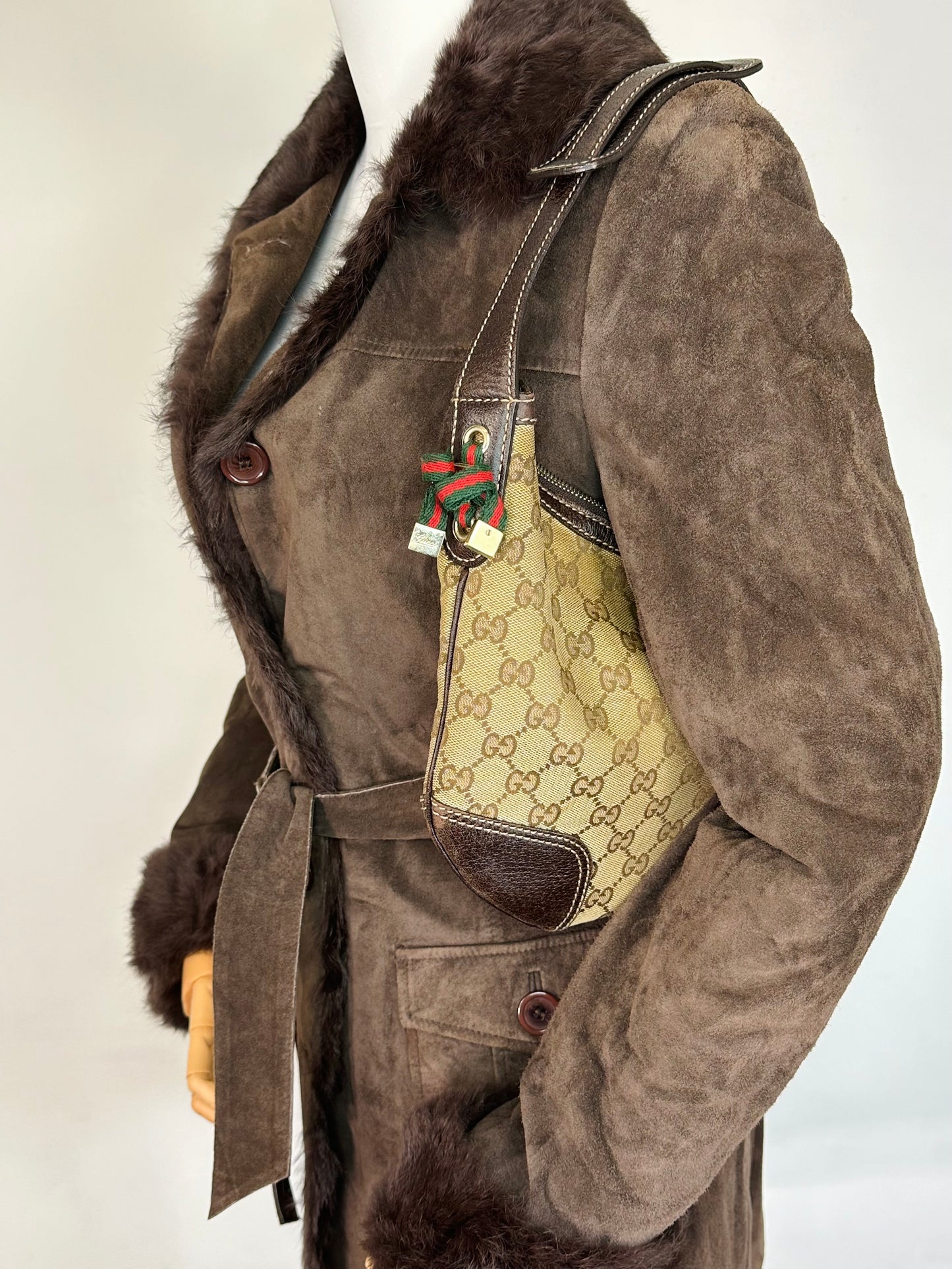 Cappotto lungo pelle scamosciata e pelliccia