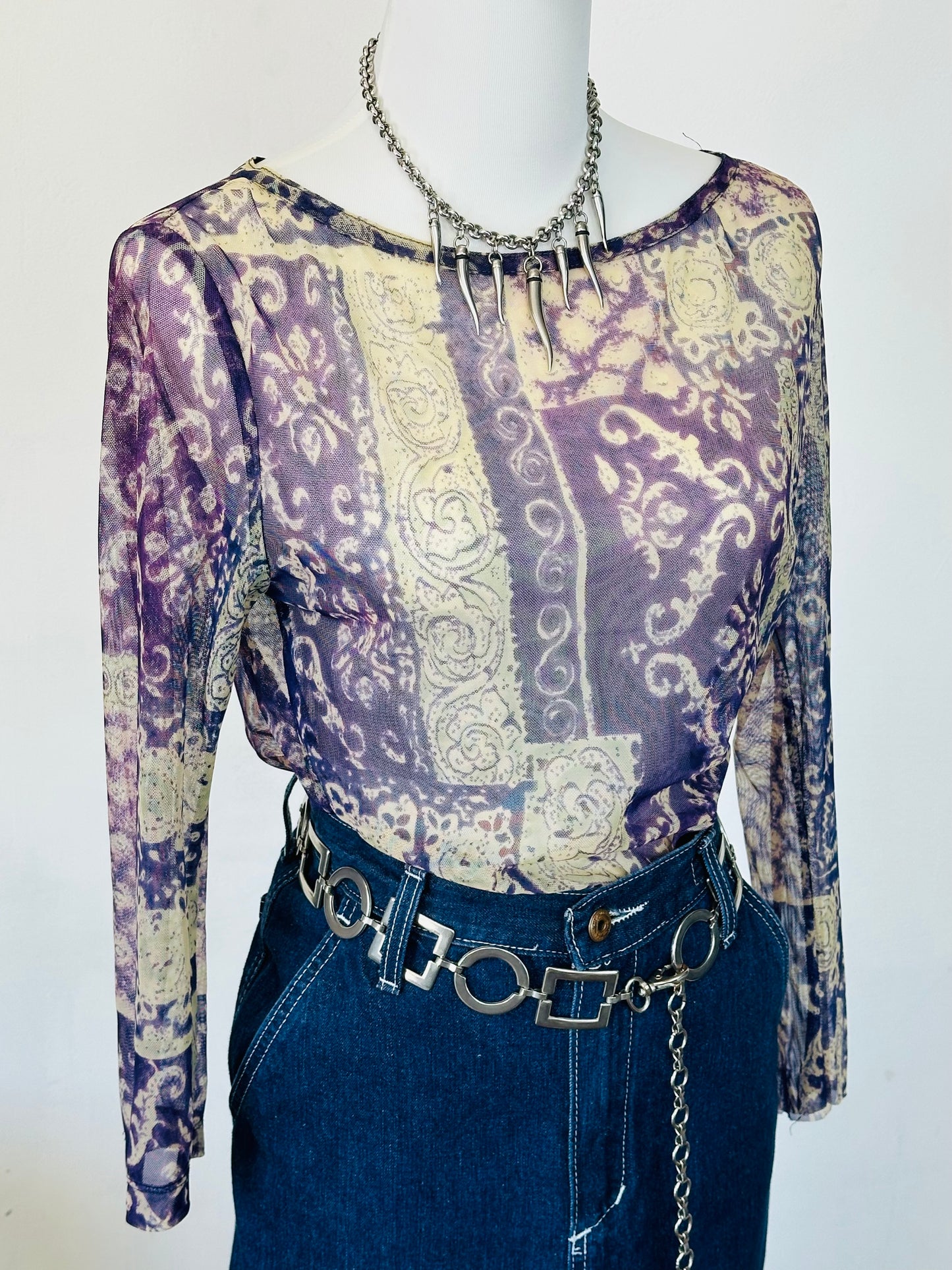 Top in Micromesh Patchwork Viola – Anni 2000 Revival