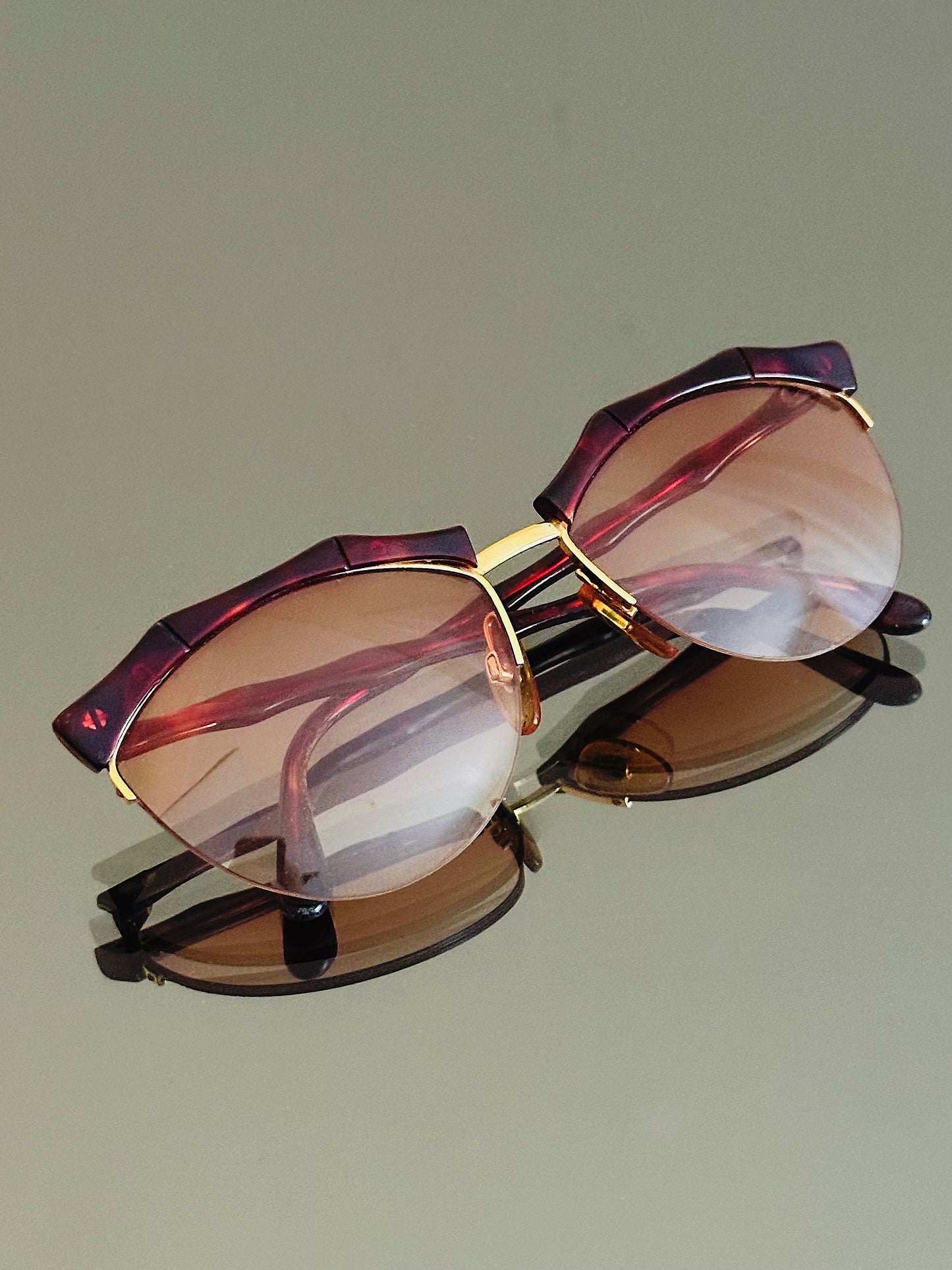 VALENTINO – Occhiali Da Sole Vintage – Semi Rimless Bordeaux & Oro – Made in Italy