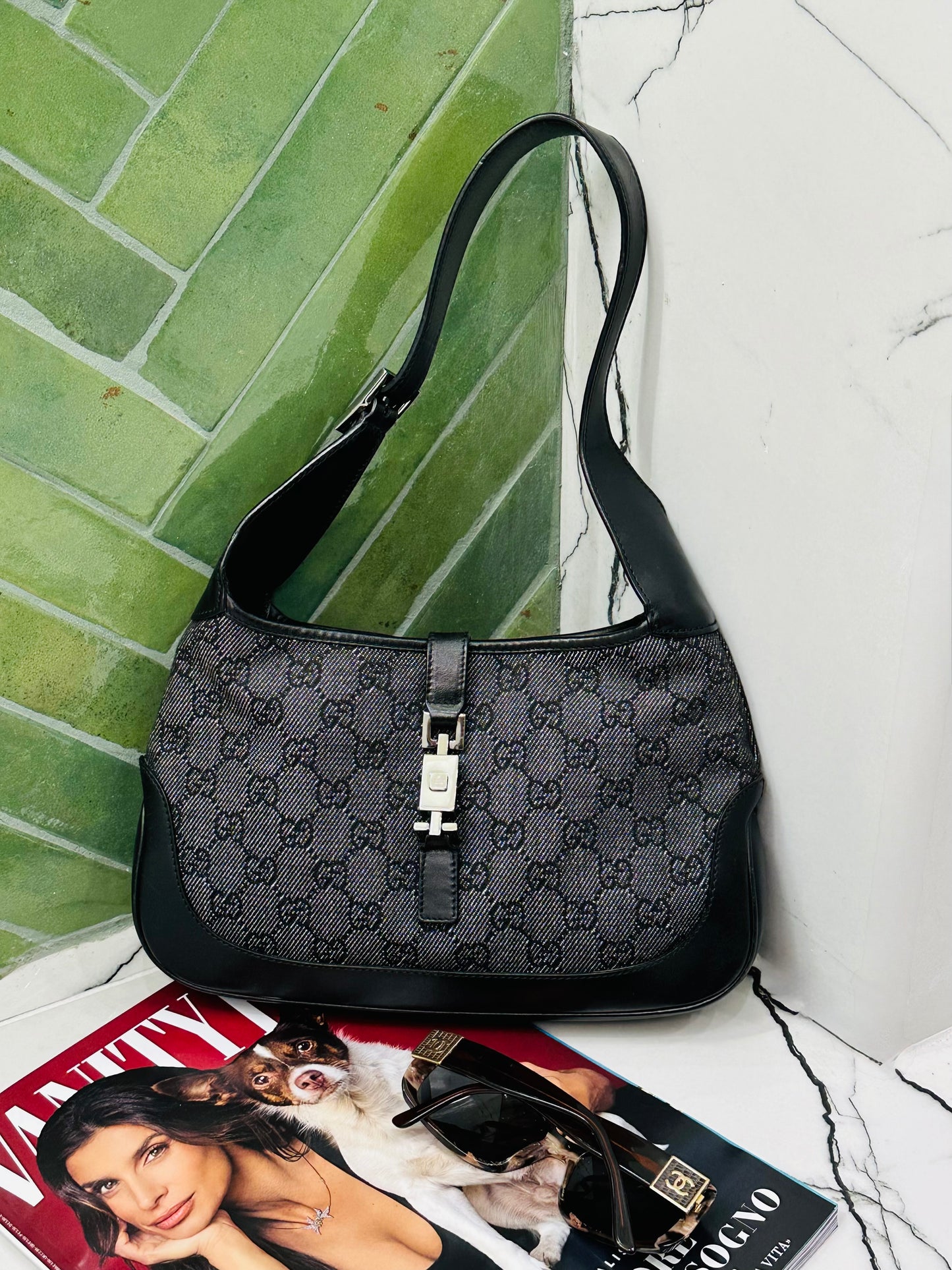 GUCCI - Jackie Mini Monogram GG Canvas Nero e Pelle Liscia