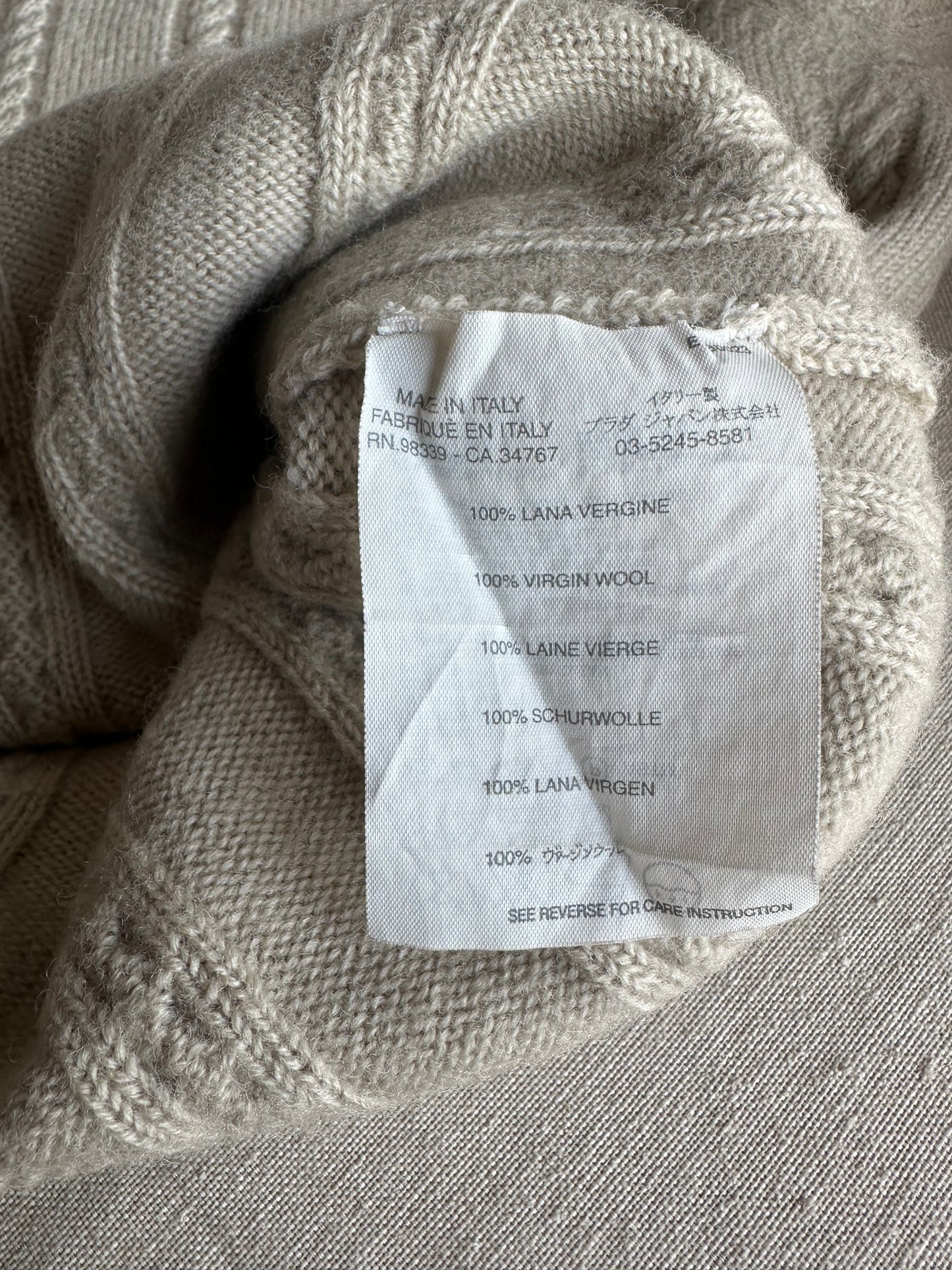 PRADA - Pullover tortora con trecce pura lana vergine