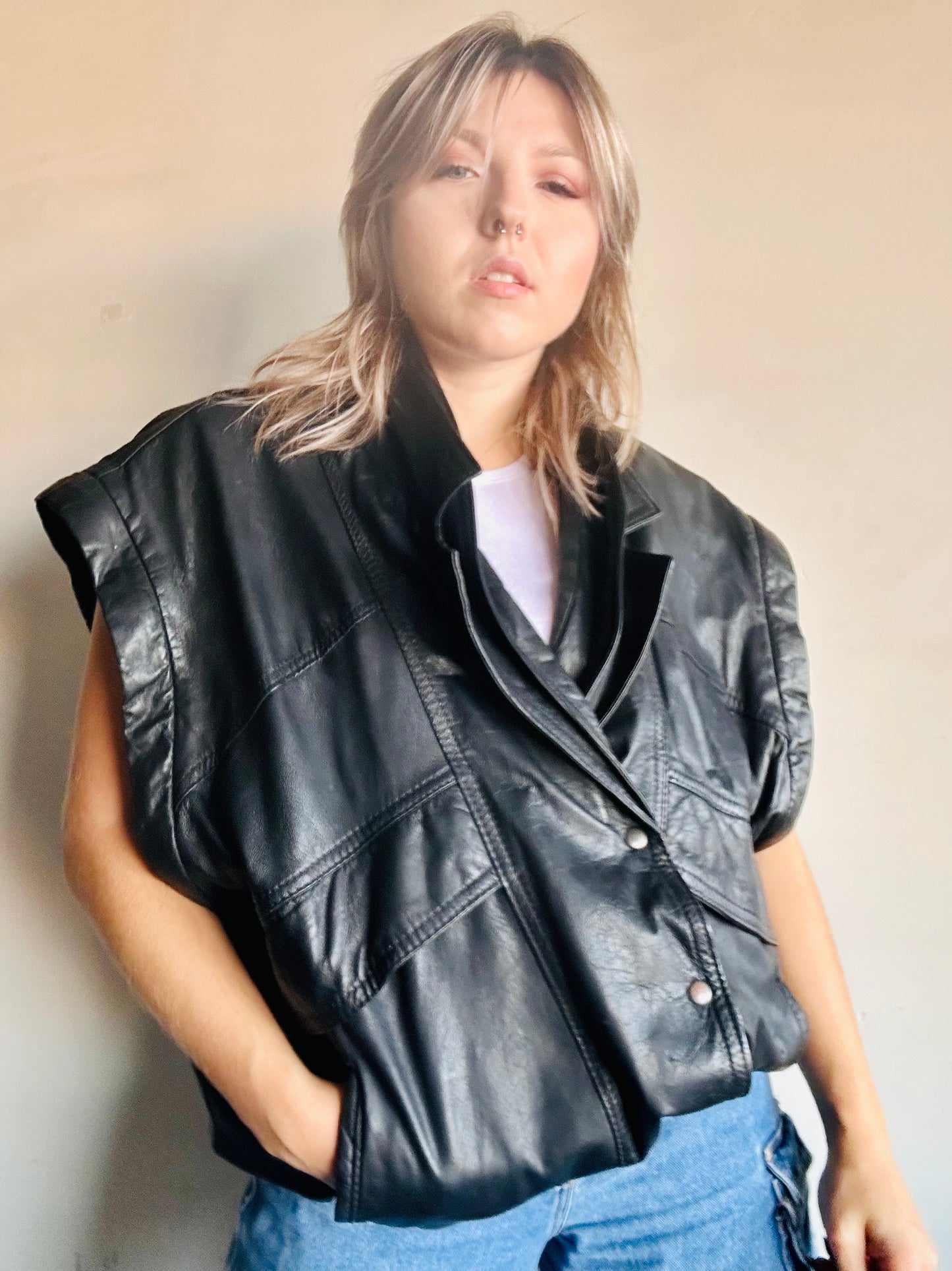 Giacca/gilet bomber in pelle nero