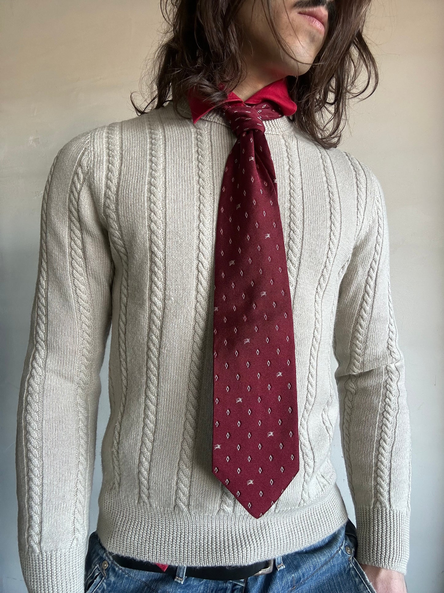 PRADA - Pullover tortora con trecce pura lana vergine