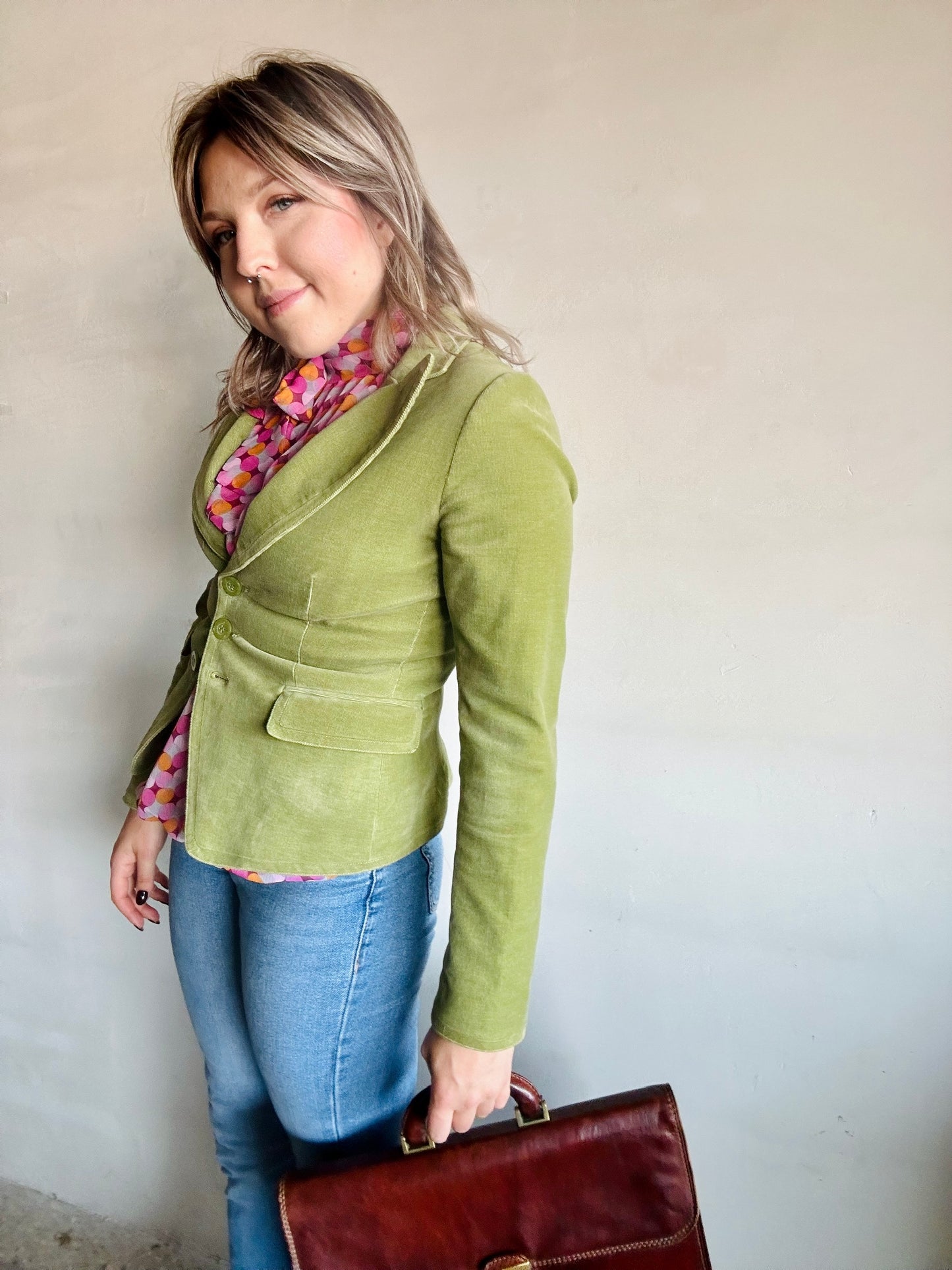 Giacca in cotone verde a costine