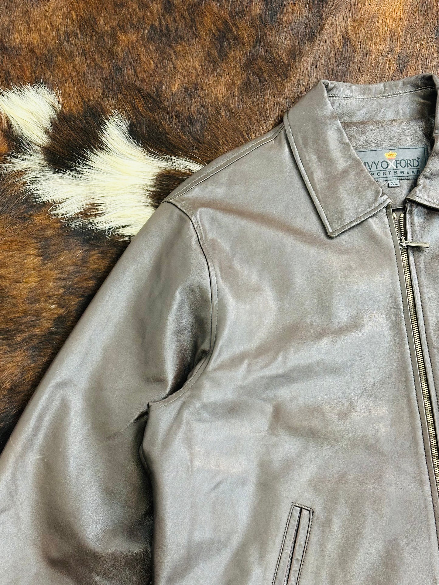 Giacca di pelle marrone Classic Fit