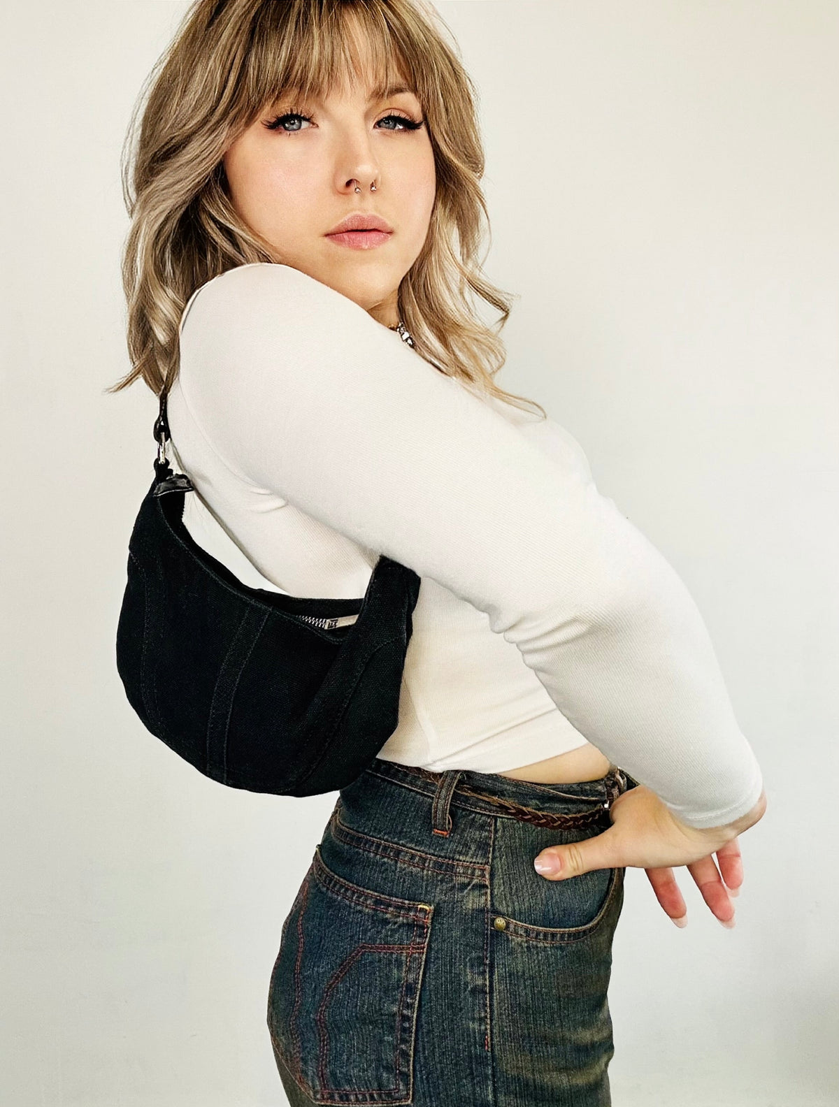 Borsa a Spalla in Denim Nero – Mini Hobo Vintage Y2K