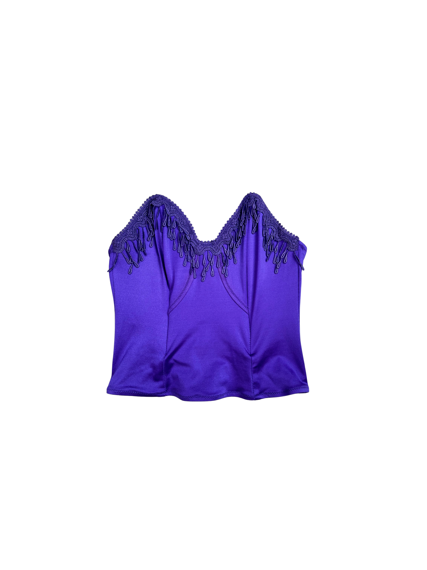 Top bustier vintage elasticizzato viola con ricami a goccia