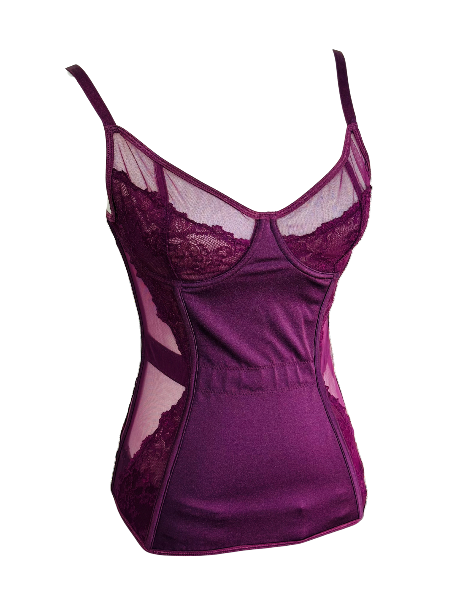 Corsetto vintage in micromesh e pizzo color mora