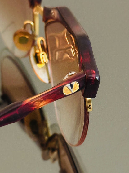 VALENTINO –  Occhiali Da Sole Vintage – Semi Rimless Bordeaux & Oro – Made in Italy