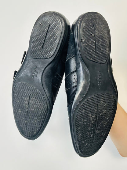 GUCCI - Sneakers Vintage con Doppio Strap – Pelle e Tela GG Monogram – Nero | Tg 40½