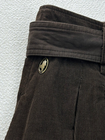 MCS Marlboro Classics - Gonna in Velluto a Coste Marrone con Cintura | Tg. 44 IT