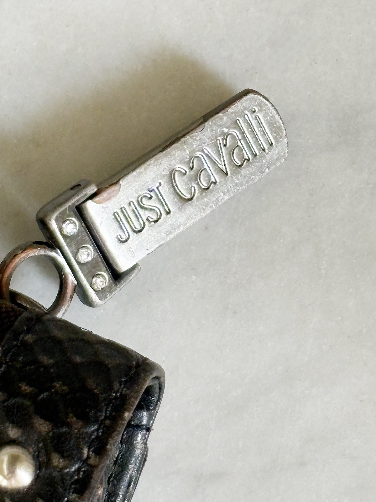 JUST CAVALLI - Portafoglio vintage Y2K monogram con borchie e dettagli animalier