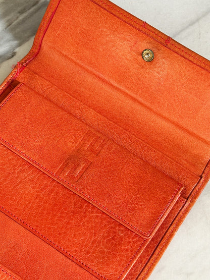 GIANNI VERSACE – Portafoglio in pelle arancio con motivo Greca vintage anni 90’