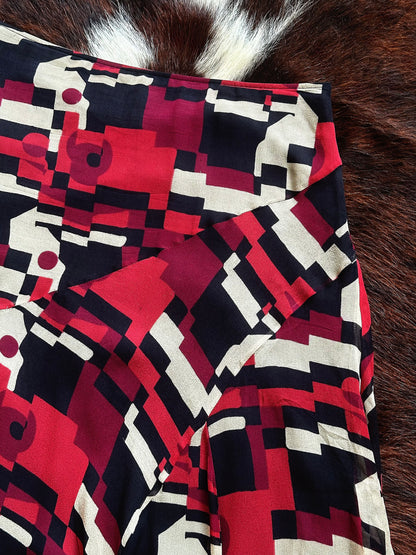 Gonna vintage Pura Seta con fantasia geometrica – Made in Italy